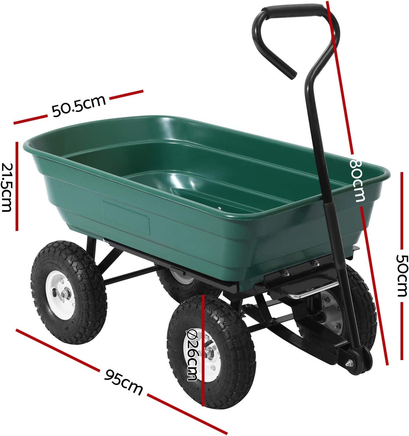 Gardeon Garden Cart, 270Kg Beach Trolley Carts Lounge Wagon Tool Trolleys Pull Outdoor Camping Gardening Supplies Transportation, Durable with Rubber Tyres Green image number 6