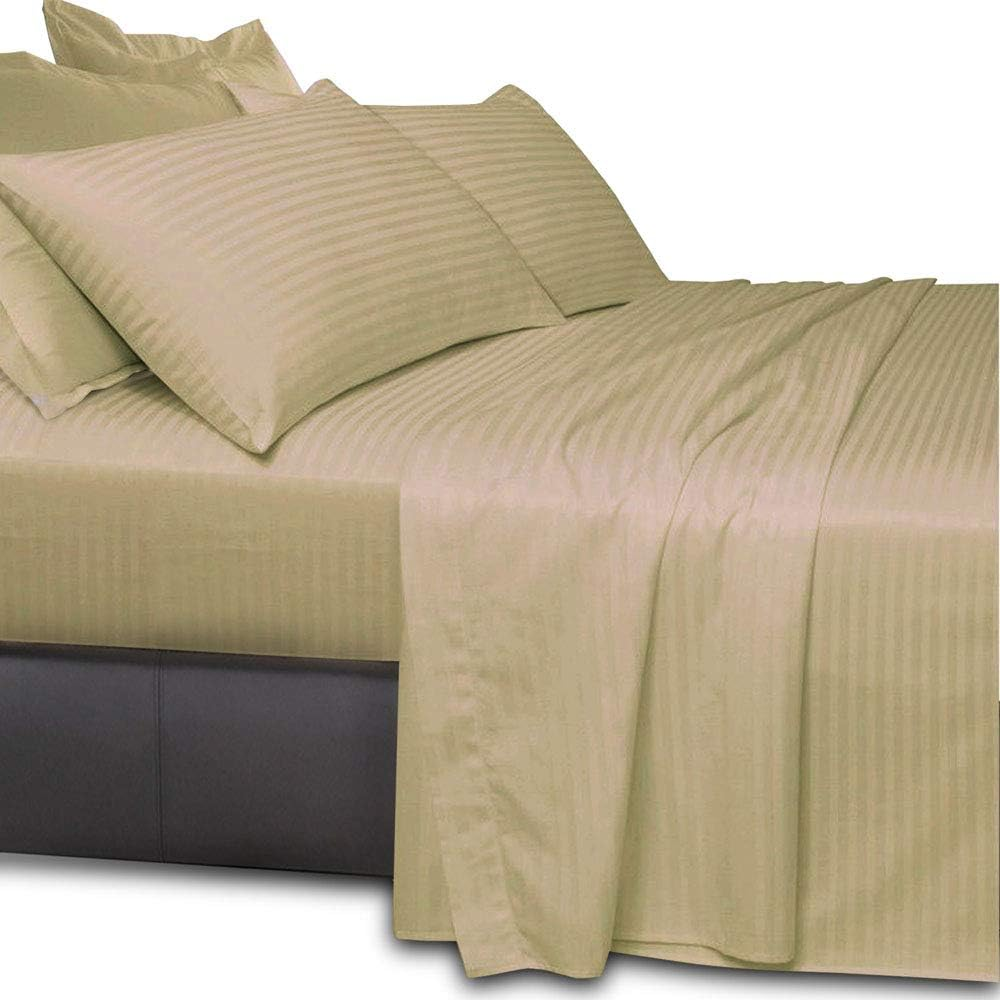 Essina Double Bed Sheet Set, 4Pc Striped Cotton Double Bed Sheets 680 Thread Count, Deep Pocket Double Bed Fitted Sheet, Solid Colour Sheet Set, Colour Palette White