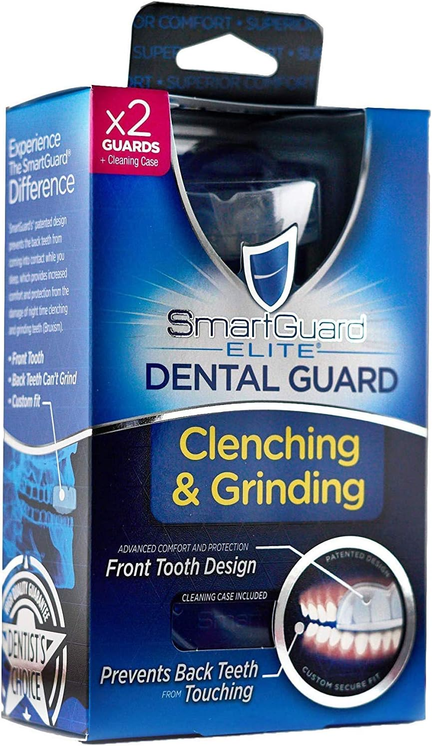 Smartguard Elite Dental Guard (2 Guards) + Storage Case & 2 Months of Cleaning Crystals - TMJ Dentist Designed Night Guard for Clenching & Grinding. Made in USA