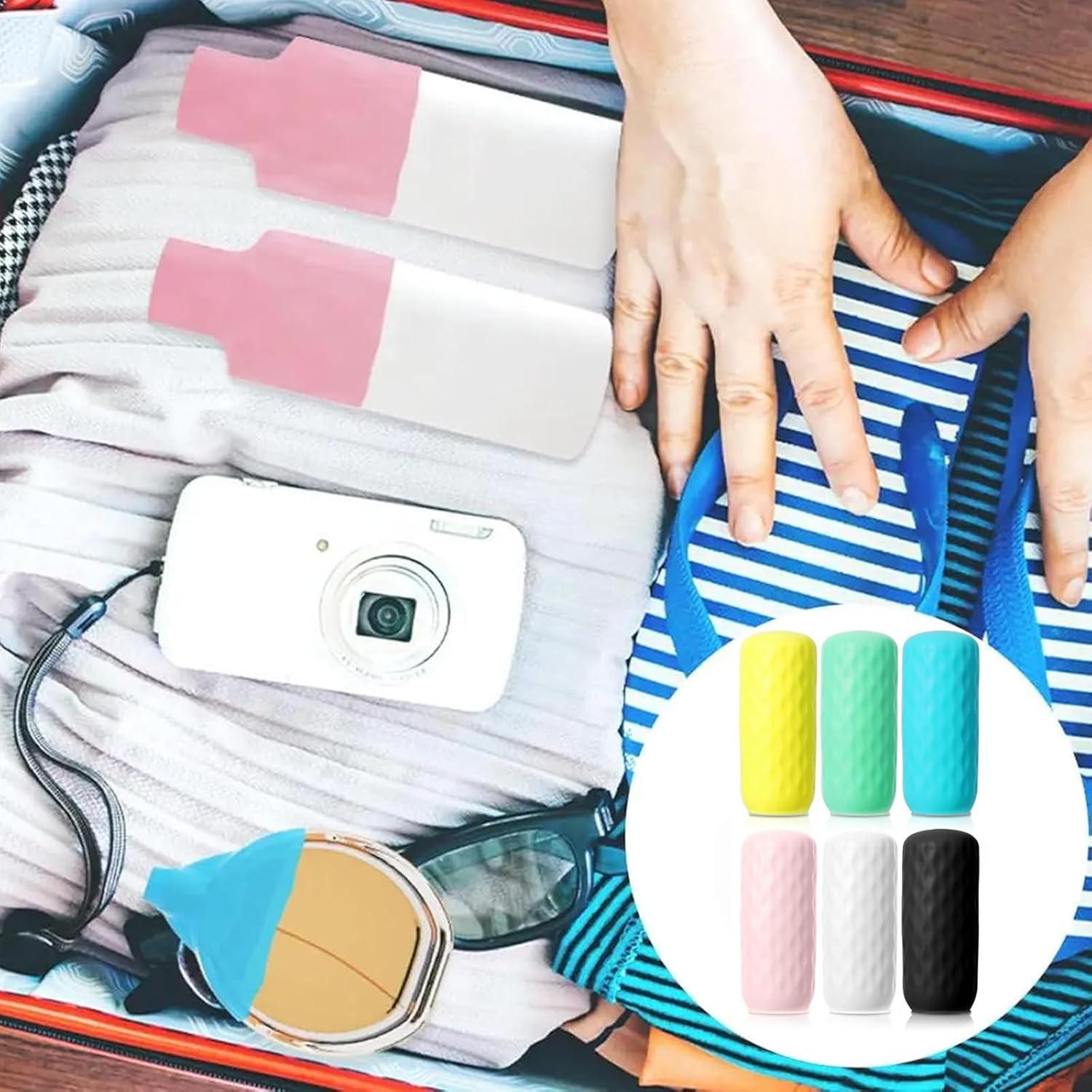 12 Pcs Silicone Bottle Covers for Travel, Travel Essential for Women Men,Beach Vacation Essentials,Travel Size Toiletries Accessories Elastic Sleeves for Leak Proofing image number 1