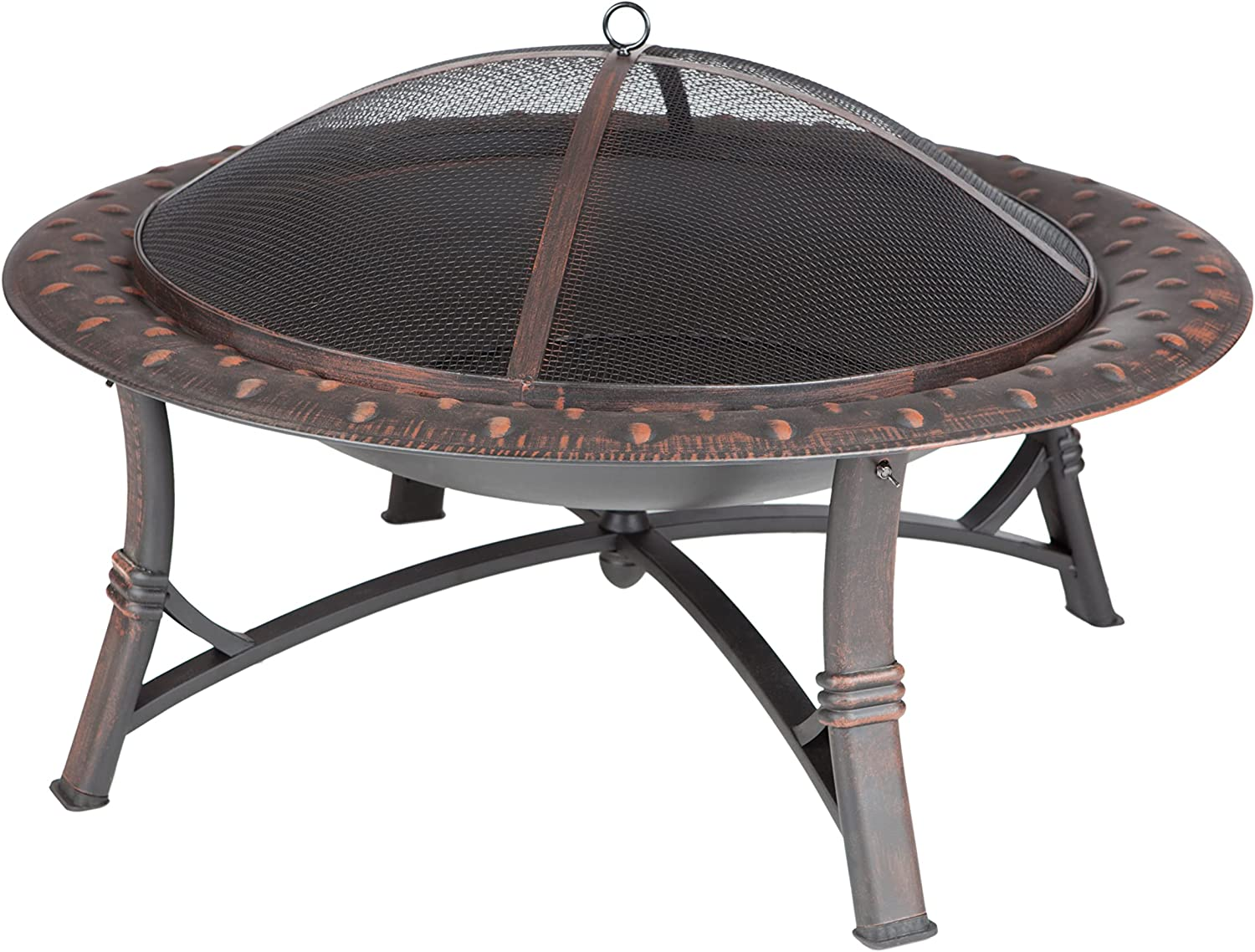 Fire Sense 60857 Fire Pit Roman Brushed Painted Steel Legs Wood Burning Lightweight Portable Patio Outdoor Firepit Backyard Fireplace Included Screen Lift Tool - 35" image number 1