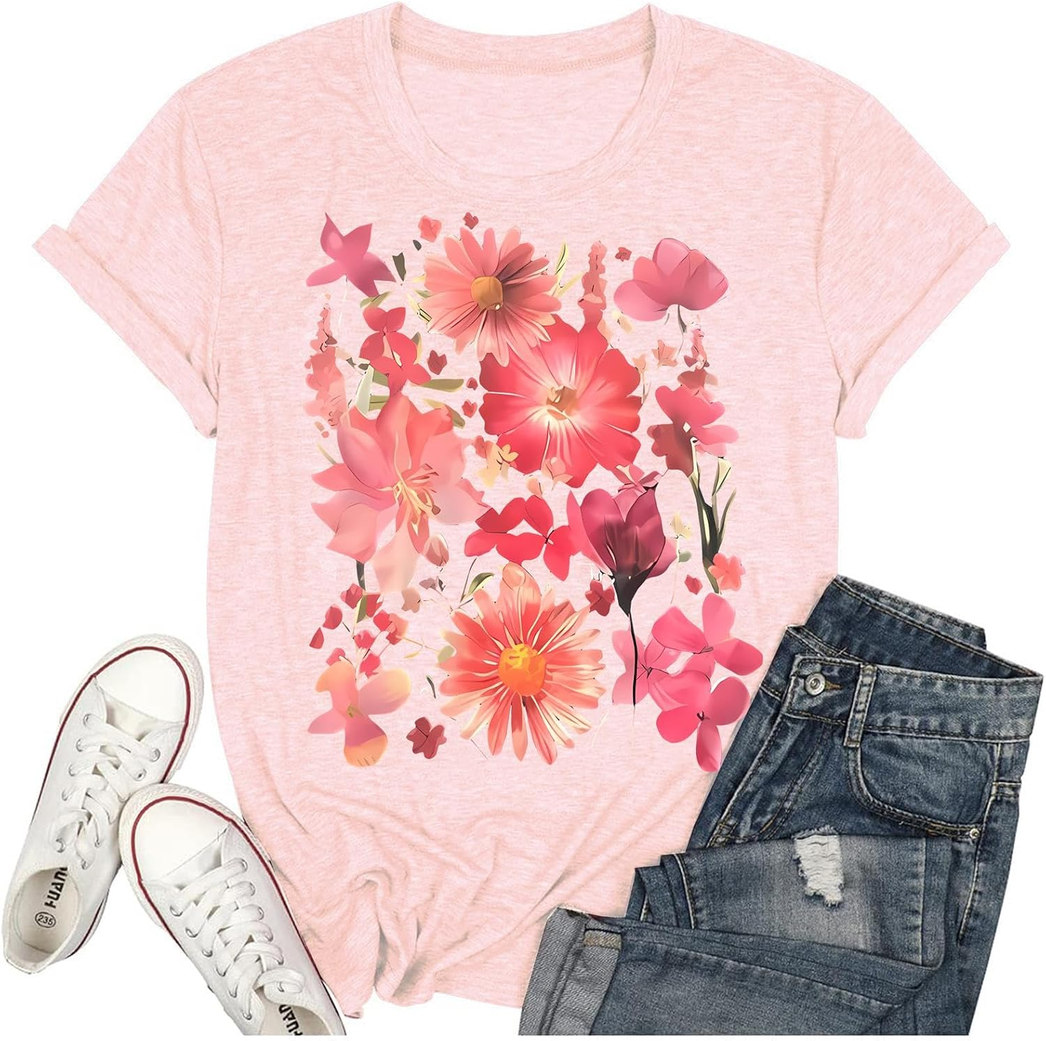 Boho Vintage Floral Sunflower Wildflowers Print T Shirt