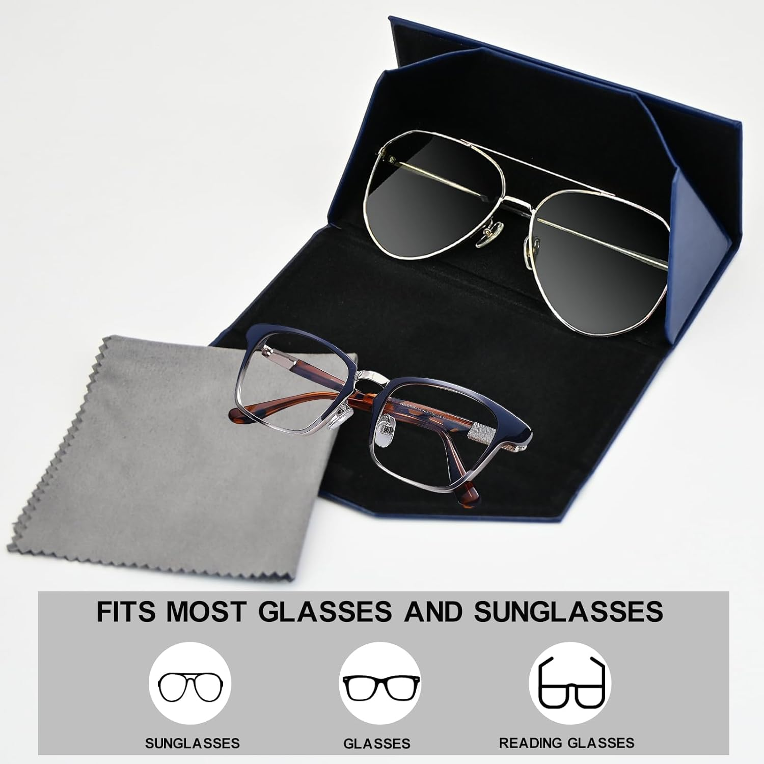 YOKONICO Foldable Eyeglass Case, PU Leather Glasses Case Portable Lightweight Sunglasses Storage Triangular Fold Holder - Blue image number 5