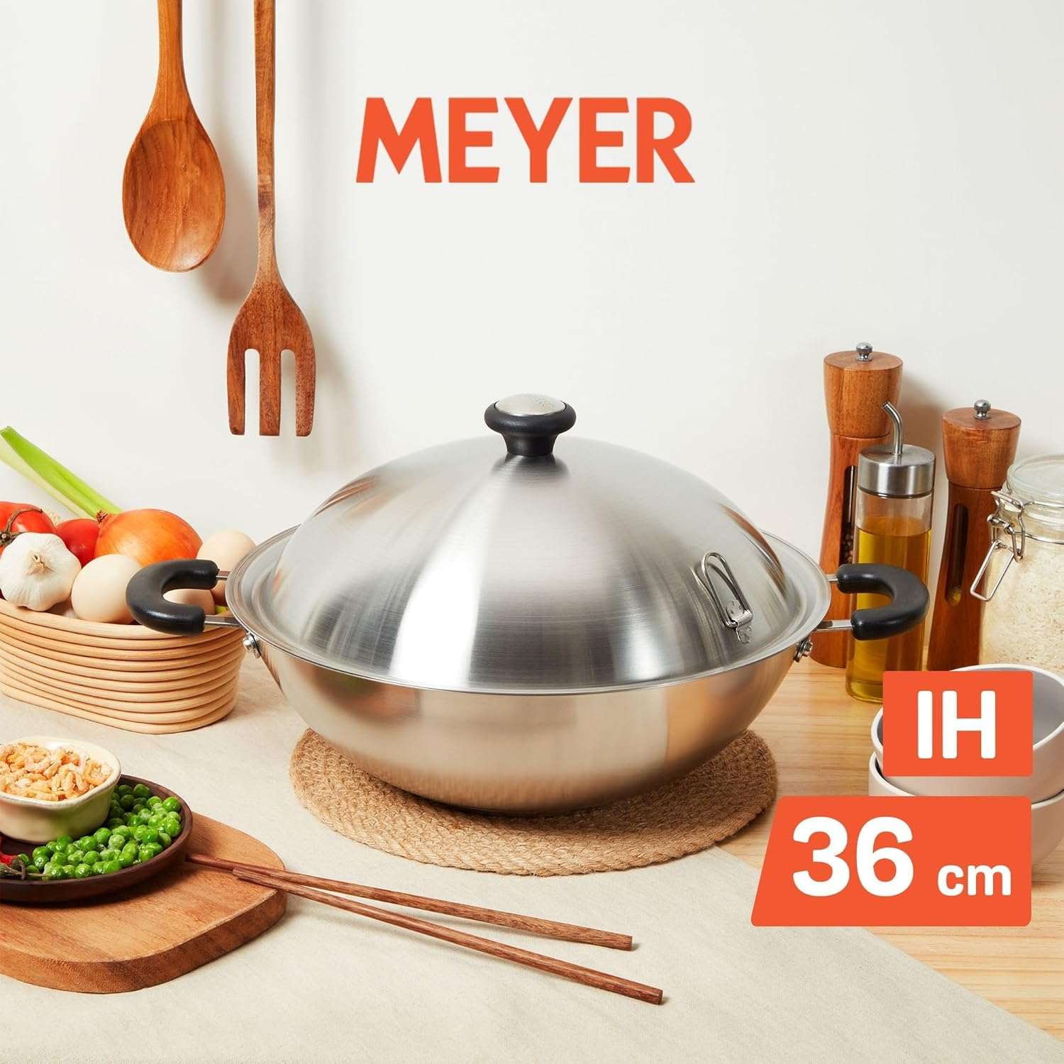 Meyer Centennial Stainless Steel Wok 36Cm with Lid, 7.3L, Induction Compatible, Tri-Ply Base, Dishwasher & Oven Safe, Scratch Resistant Stir Fry Pan, Silver image number 2
