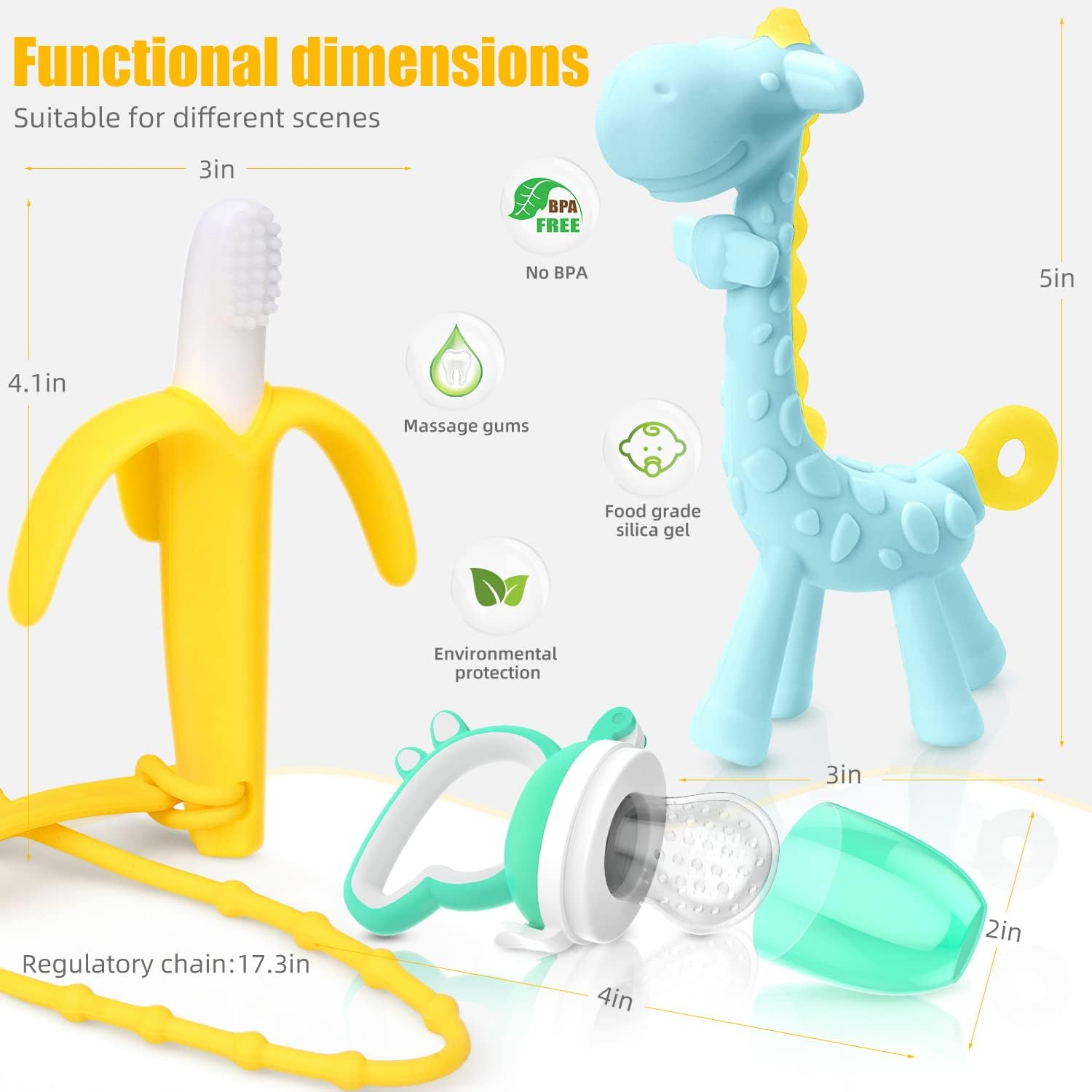 SHARE&CARE Baby Teething Toys and Natural Organic Fruit Feeder Pacifier/Baby Teether Chew Toys Fresh Food Feeder/ 1 Teethers and 1 Feeder with 3 Silicone Sacs (Blue) - Blue2 image number 4