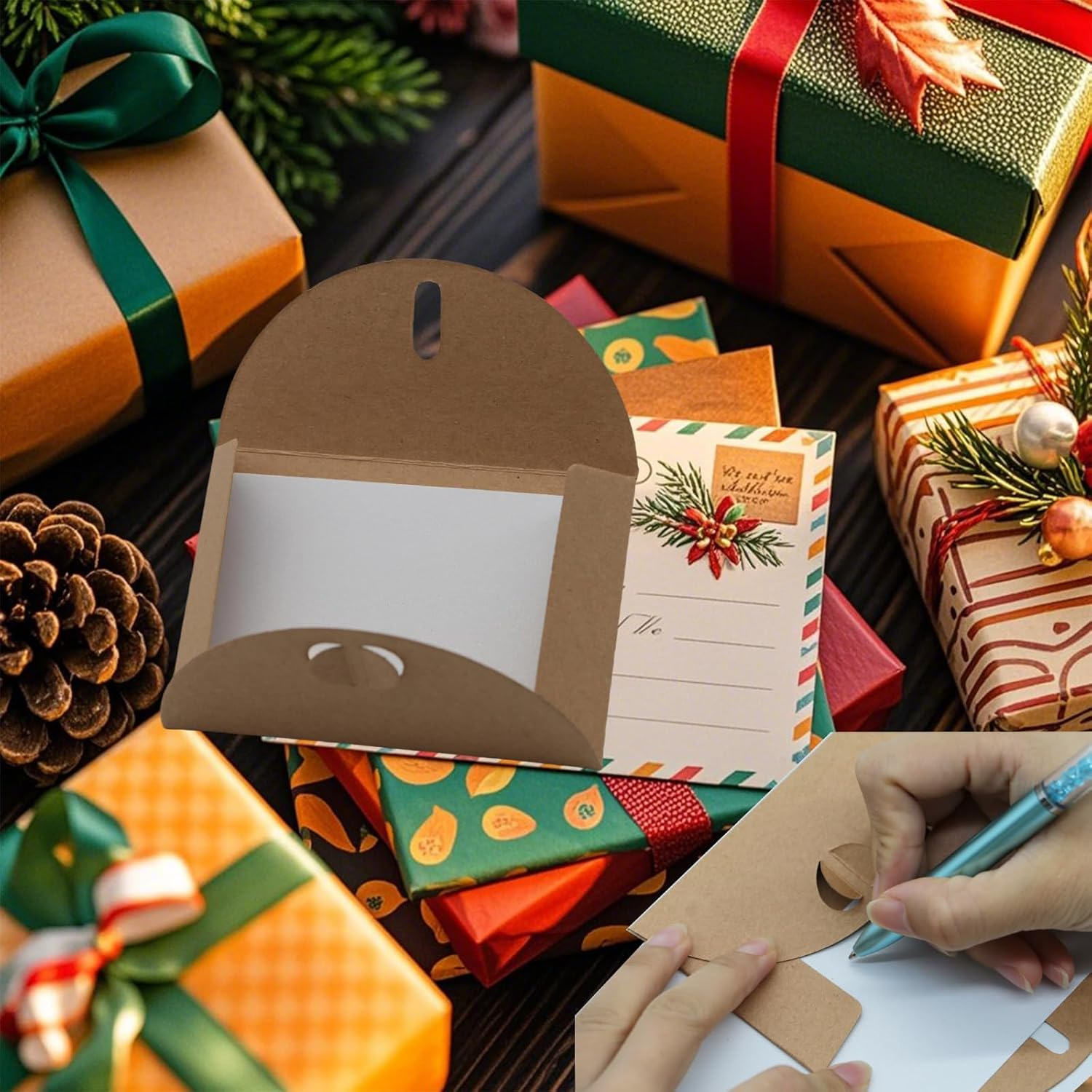 50Pcs Mini Envelopes with 50Pcs Cards, Heart Closure Envelopes Wedding Invitation DIY Graffiti Blank Kraft Greeting Cards with for Wedding Invitations Christmas Valentine'S Day (4.1 X 2.7 Inch) image number 1