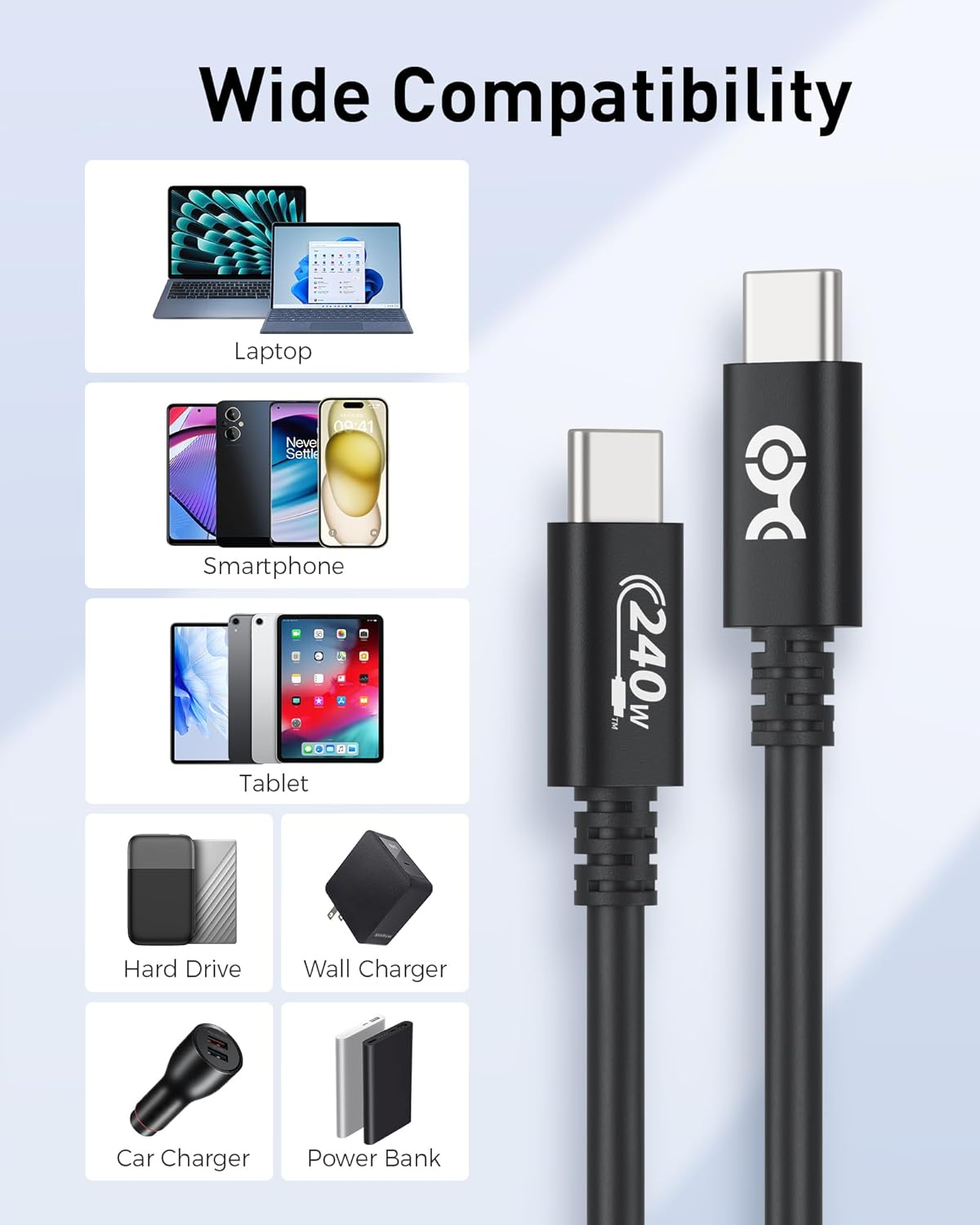 Cable Matters [USB-IF Certified] 240W USB C Cable - 1M, up to [240W Charging, 480Mbps], No Video Support, USB C Charger Cable/Usbc Charging Cord for Macbook/Ipad Pro/Xps/Surface Pro, Black