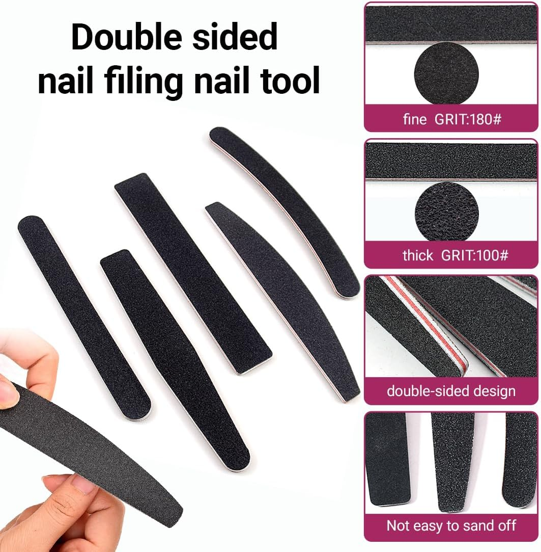 Pack of 5 Nail Files for Gel Nails, 100/180 Grit, Nail File, Double-Sided Nail Files, Professional Nail Files, Curved, for Nail Care and Styling image number 4