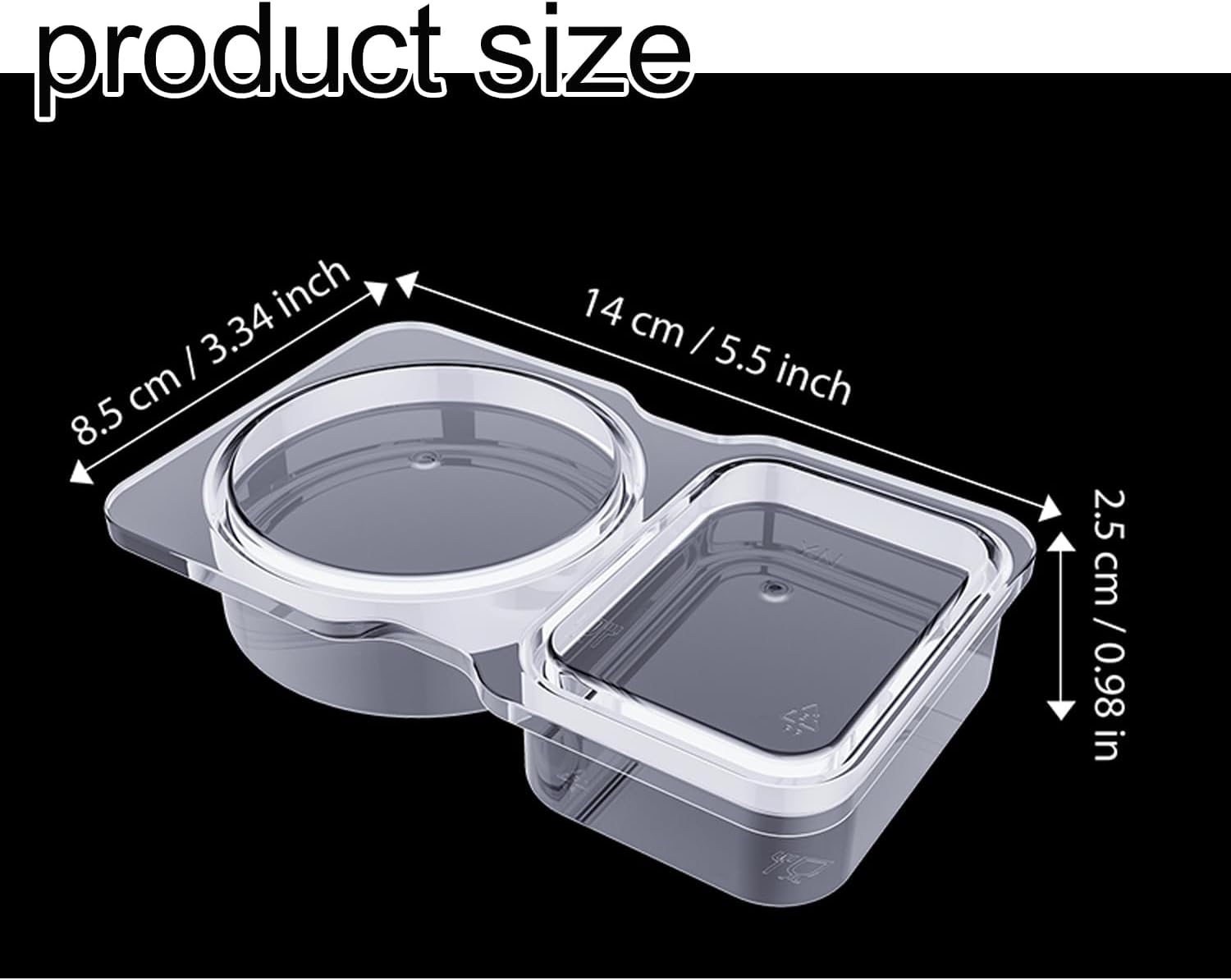 WEZCHUGHAOL 20 Pcs Double Compartment Condiment Containers with Lids 2024 New Reusable Plastic Condiment Snack Containers 2 Sided Compartment Packs for To-Go Dip, Sauce, Sampling, Travel Snack (150ML) image number 3