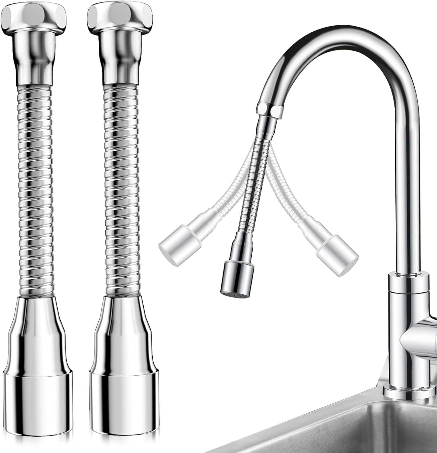 Kitchen Tap Extension, Pack of 2, 360&deg; Swivelling Multifunctional Faucet Extender Tap 14 Cm Tap Extension for Kitchen, Sink, Bathtub image number 6