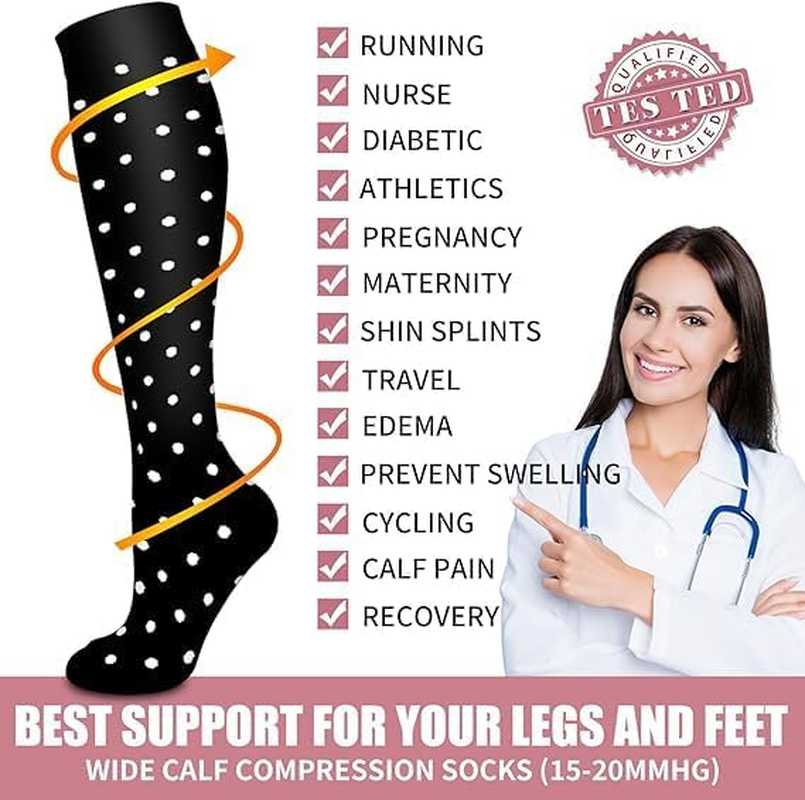 Compression Socks for Women & Men Circulation (6 Pairs) 15-20 Mmhg Is Best Support for Athletic Running Cycling image number 6