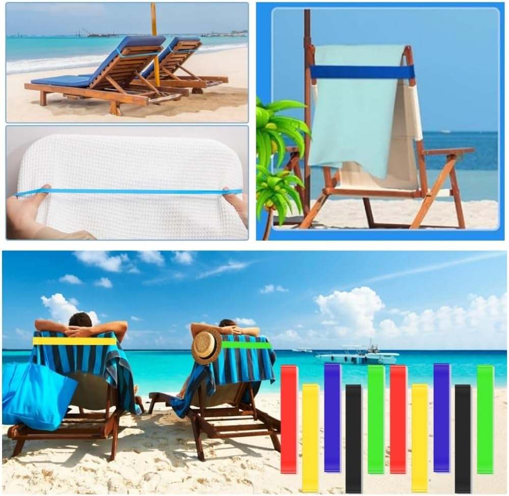 Jindizi Towel Bands for Beach Chair, 6 Pcs Beach Towel Clips, 6 Colors Windproof Beach Towel Clip Bands, Stretchable and Colorful Beach Chair Bands for Cruise Chairs, Beach, Pool