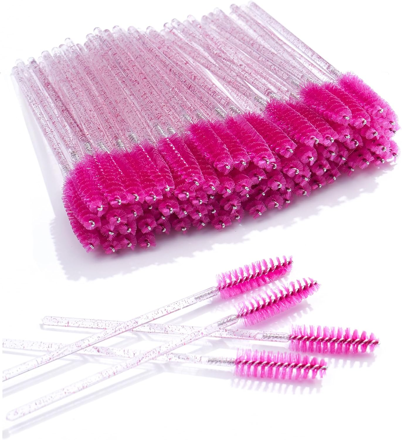 300PCS Disposable Eyelash Brushes - Crystal Mascara Wands - Eyelash Spoolies & Eyebrow Brushes - Makeup Applicators for Lash & Brow Grooming - Castor Oil Application - Cosmetic Tools (Pink)