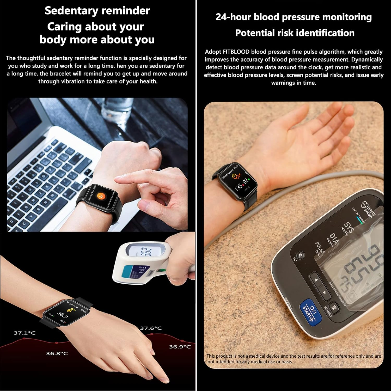 Blood Glucose Sugar Smart Watch, Fitness Trackers for Women Men, ECG Heart Rate Blood Oxygen Pressure and Activity Tracker Sleep Monitor, 9 Sports Modes Ip68 Waterproof Smartwatch,Black image number 5