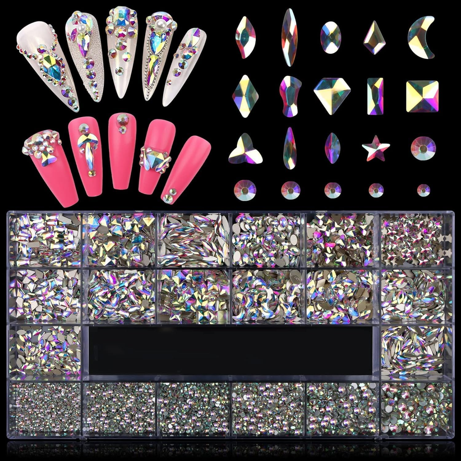 EBANKU Professional 9800 Pcs Mixed Shape Nail Rhinestone Kit with Picker & Dotting Pen for Acrylic Nail Art image number 3