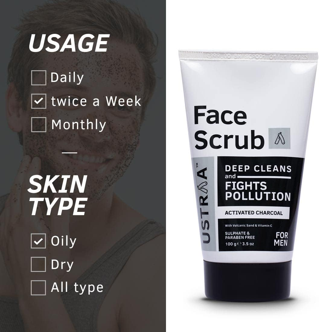 Ustraa Activated Charcoal Face Scrub - 100Gm image number 3
