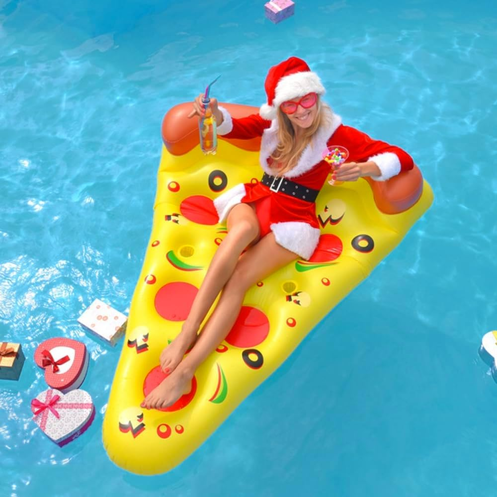 Chamgeco Giant Pool Float 180X150Cm, Pizza Slice Swimming Pool Float, Fun Floaties Pool Raft with 2 Cup Holders, Inflatables Floating Rafts Air Mattress Ride-On Lounge Raft Swim Rings (Pizza) image number 5