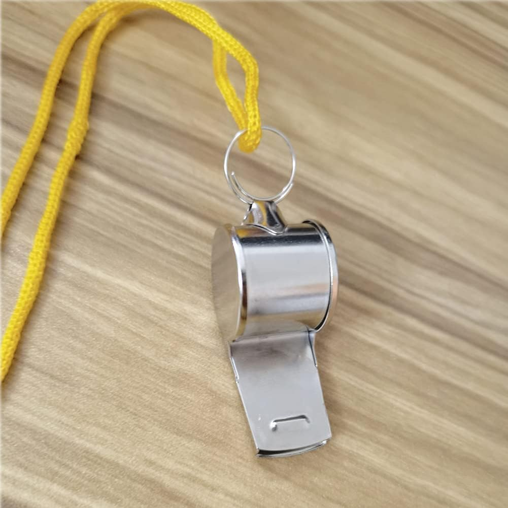 Medsuo 2Pcs Stainless Steel Sports Whistles with Lanyard, Loud Crisp Sound Whistle for Sports Lifeguards Survival Emergency Training image number 1