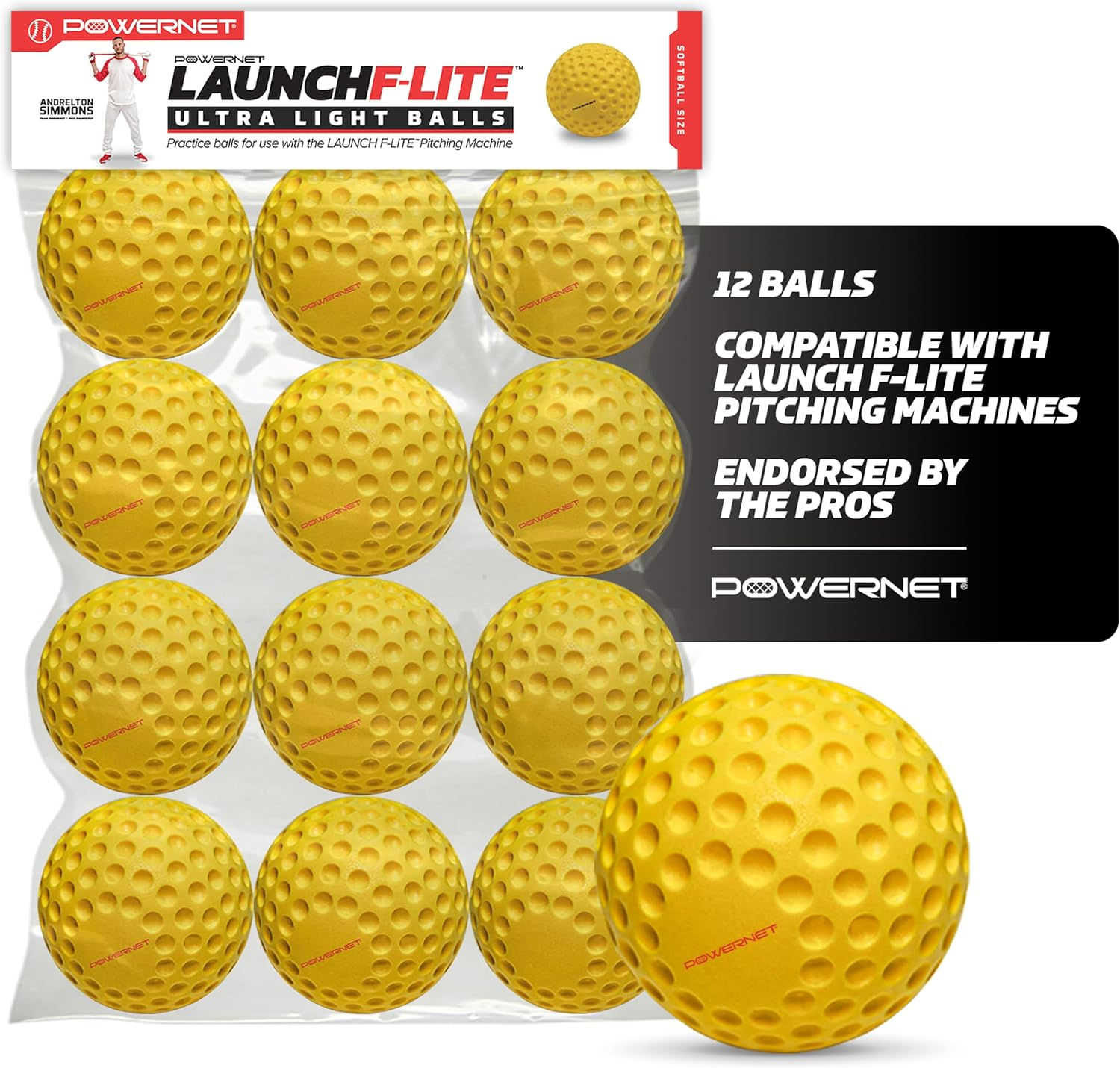 Powernet Launch F-Lite Ultra Light Dimpled Practice Balls for Pitching Machine | One Dozen | Baseball and Softball Available