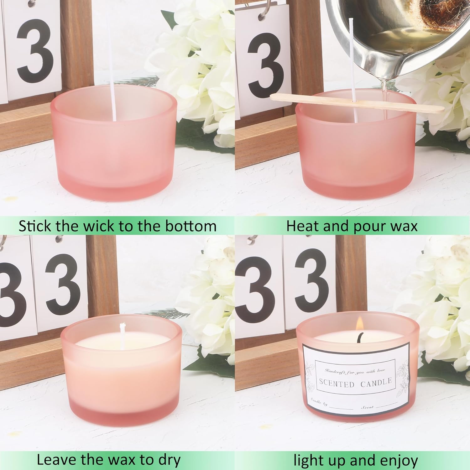 MILIVIXAY 20 Pack 4 OZ Matte Pink Glass Candle Jars with Lids and Candle Making Kits - Bulk Wide Mouth Small Empty Candle Jars for Making Candles - Spice, Powder Containers. image number 3