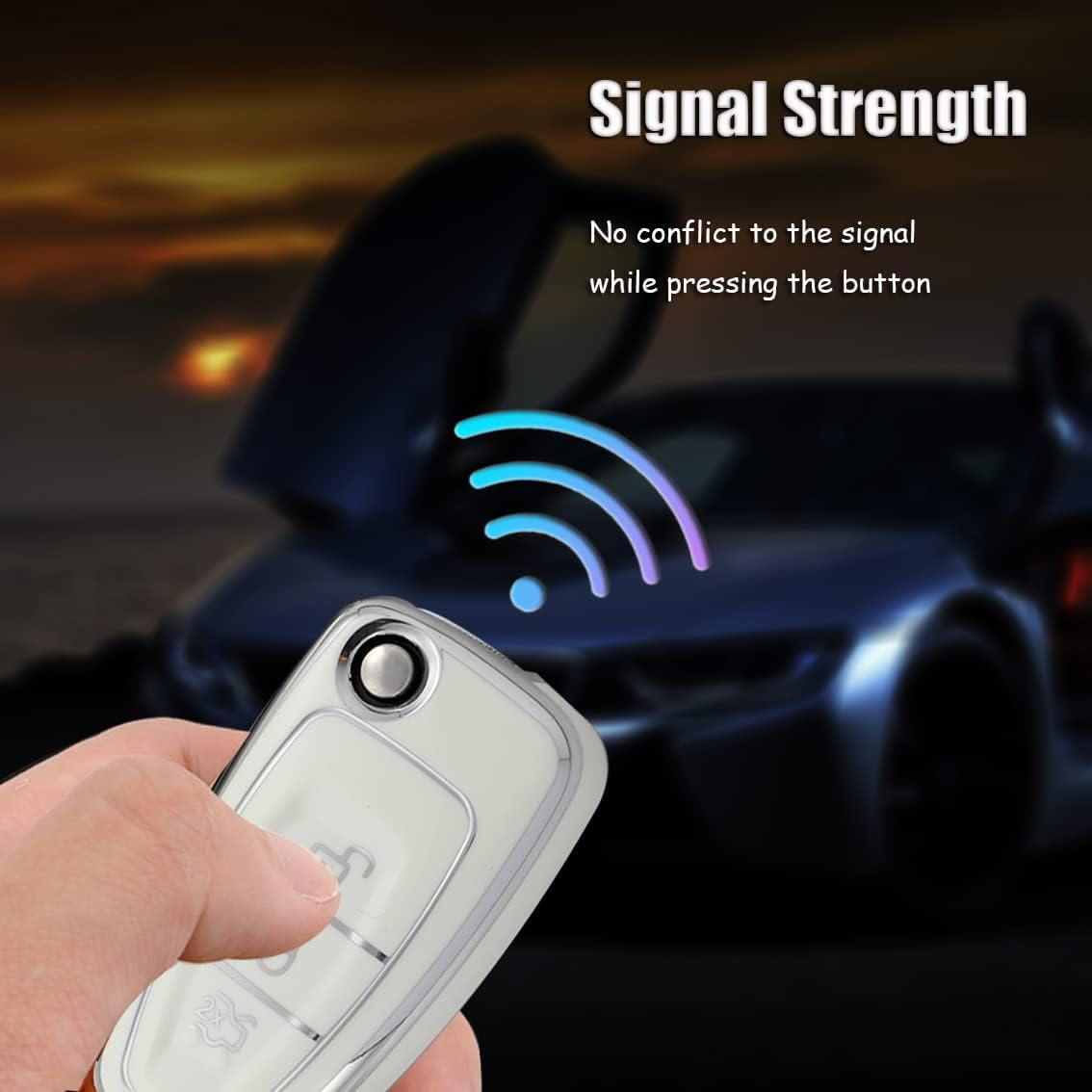 HIBEYO Flip 3 Button Key Fob Cover Compatible with Ford Focus 3 4 MK3 New Fiesta Mondeo Kuga Escape Ecosport Transit - Leather Keychain Black image number 5