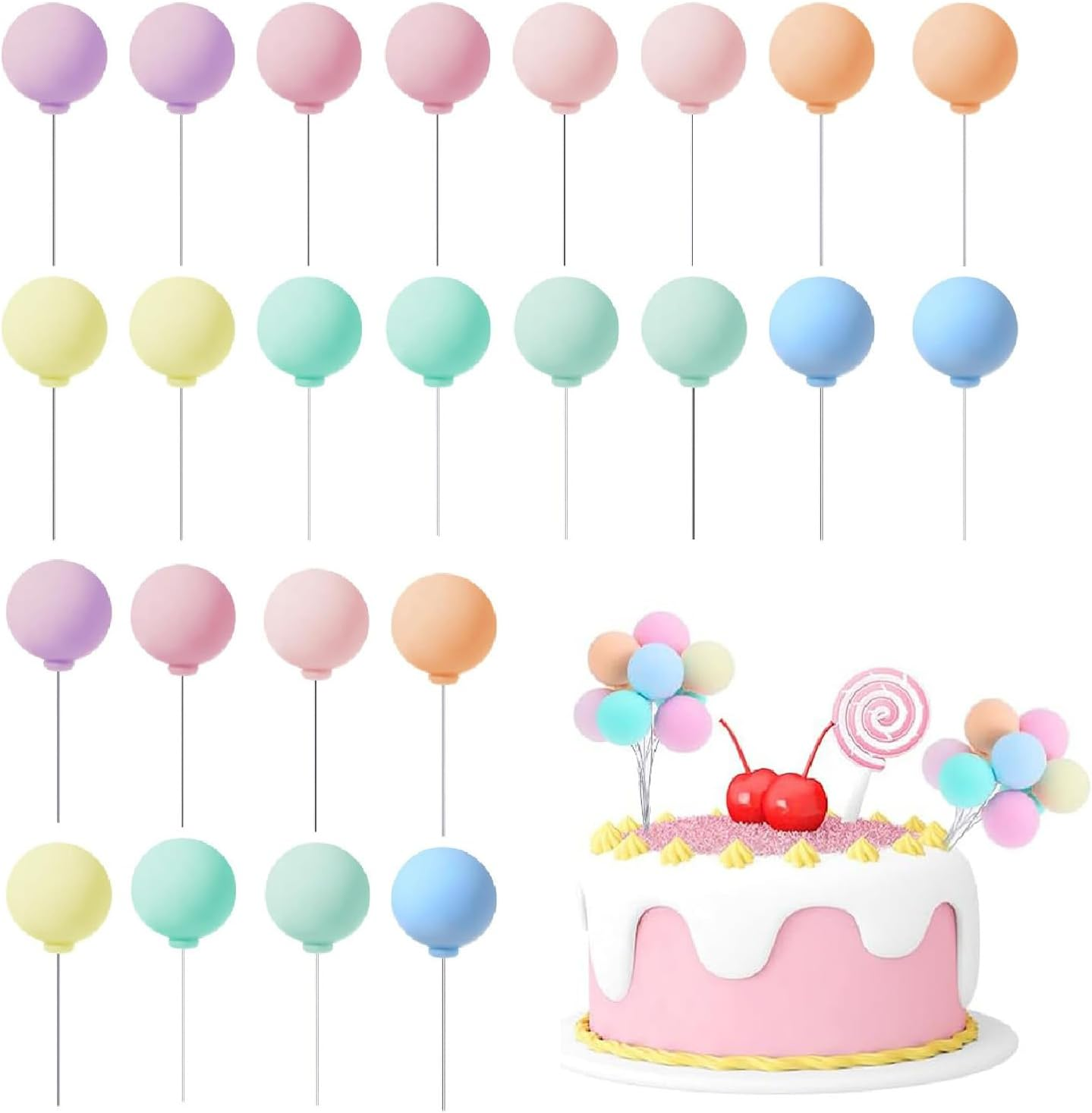 40 Pcs Mini Balloon Cake Decorations - Clay Cake Baking Plugin Ornament, Reusable Colorful for Birthday, Wedding, Baby Shower Party (Colorful) image number 6