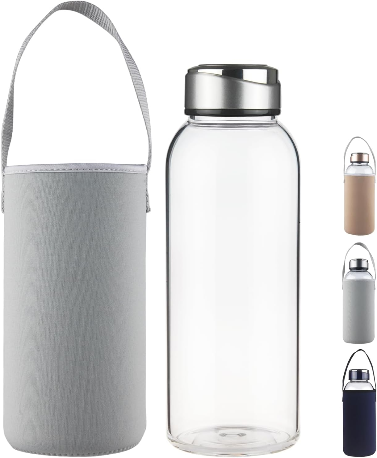 48Oz Borosilicate Glass Water Bottle BPA Free Reusable Glass Drinking Bottle with Neoprene and Stainless Steel Lid