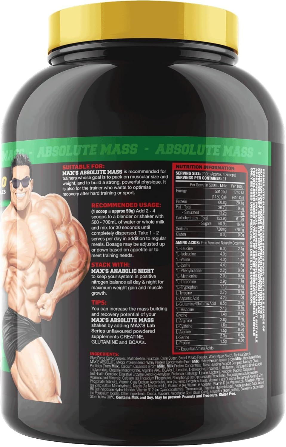 Maxs Absolute Mass Chocolate Mud Cake Protein Powder 4.2Kg image number 3