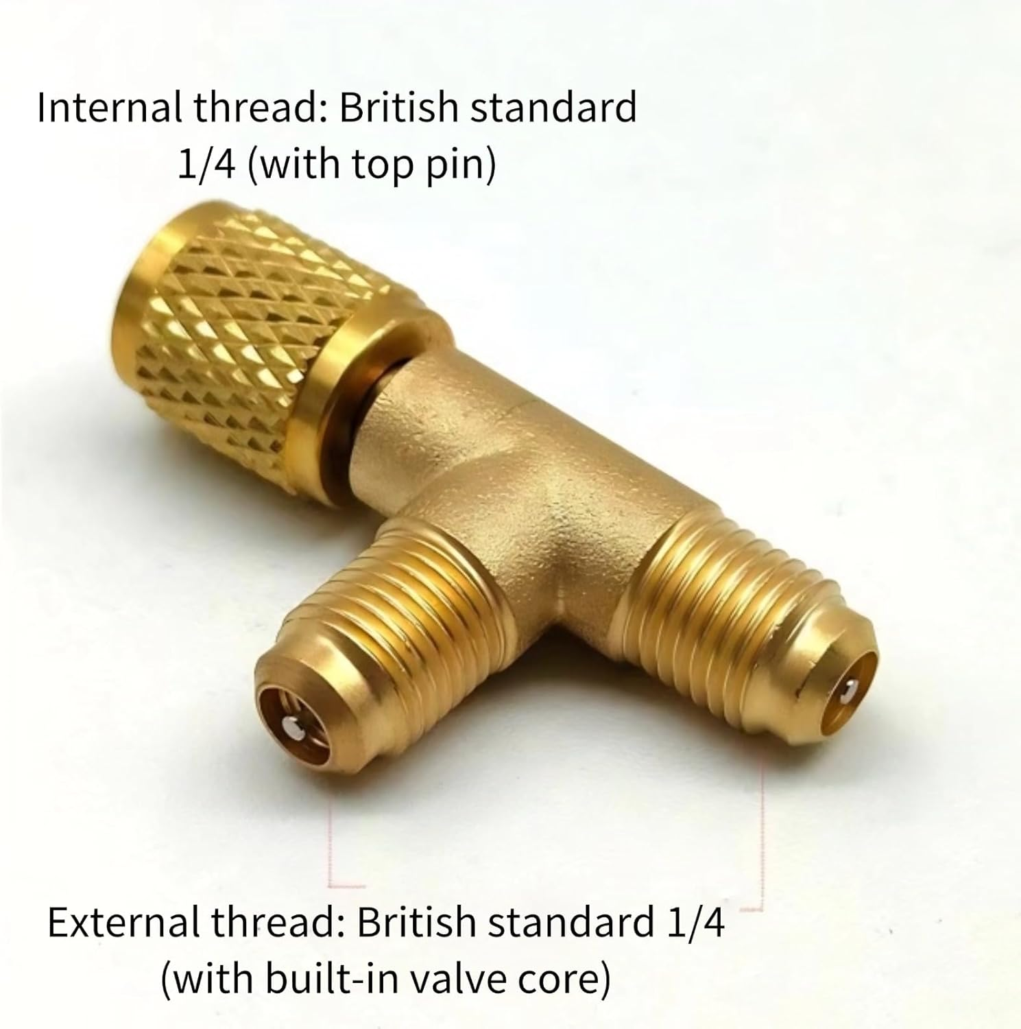 1/4In Valves Core Brass Tee Adapter, Quick Coupler Access Tee Fittings for Vacuum Gauge R22 R12 R134 Refrigerant, 1/4In SAE Adapter, Air Conditioning Line Repair Tool image number 6