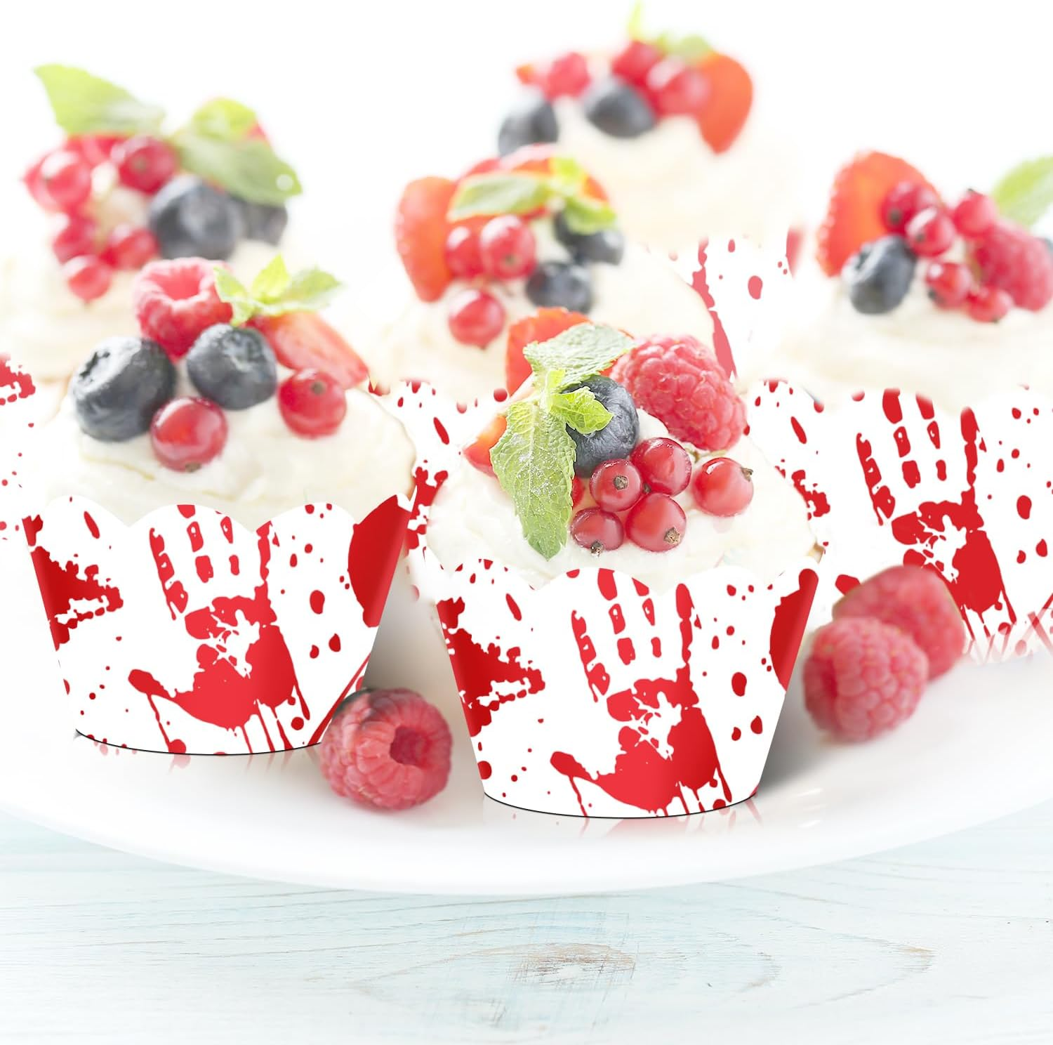 24Pcs Halloween Cupcake Wrapper Pick for Handprint Footprint Help Run Detective Fantasy Horror Scream Party Theme Decor Supplies Men Women Boys Girls Birthday Party Decoration image number 4