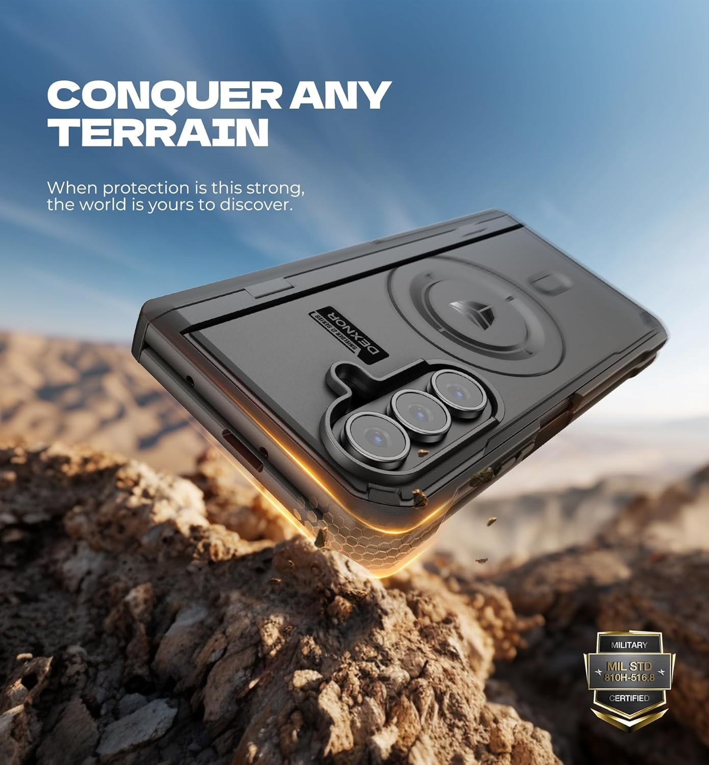 DEXNOR Magnetic for Samsung Galaxy Z Fold 7 Case with & Dual Kickstands & Front Screen Protector & Hinge Protection, Compatible with Magsafe, Full-Body Rugged Bumper Cases - Black