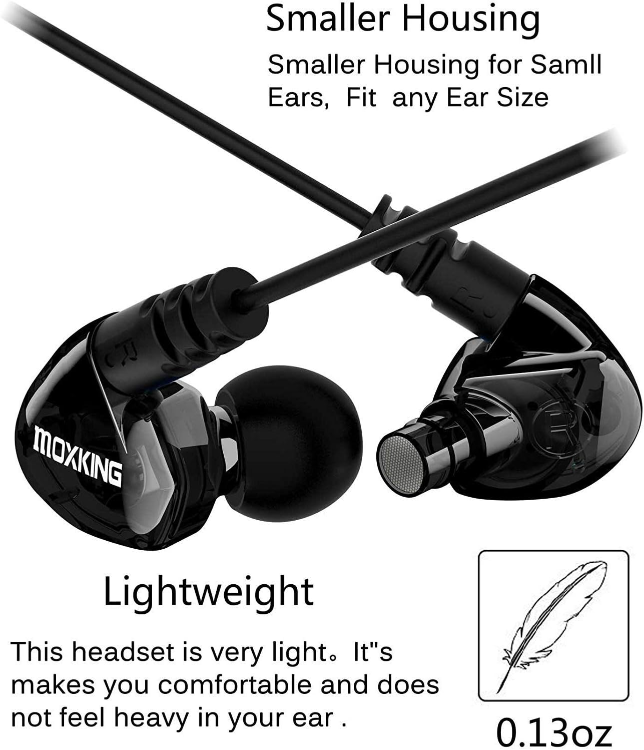 MOXKING Running Sports Earbud Headphones Wired over Ear in Ear Headsets Noise Isolation Waterproof Earbuds Enhanced Bass Stereo Earphones with Microphone and Remote for Running Jogging Gym (Black)