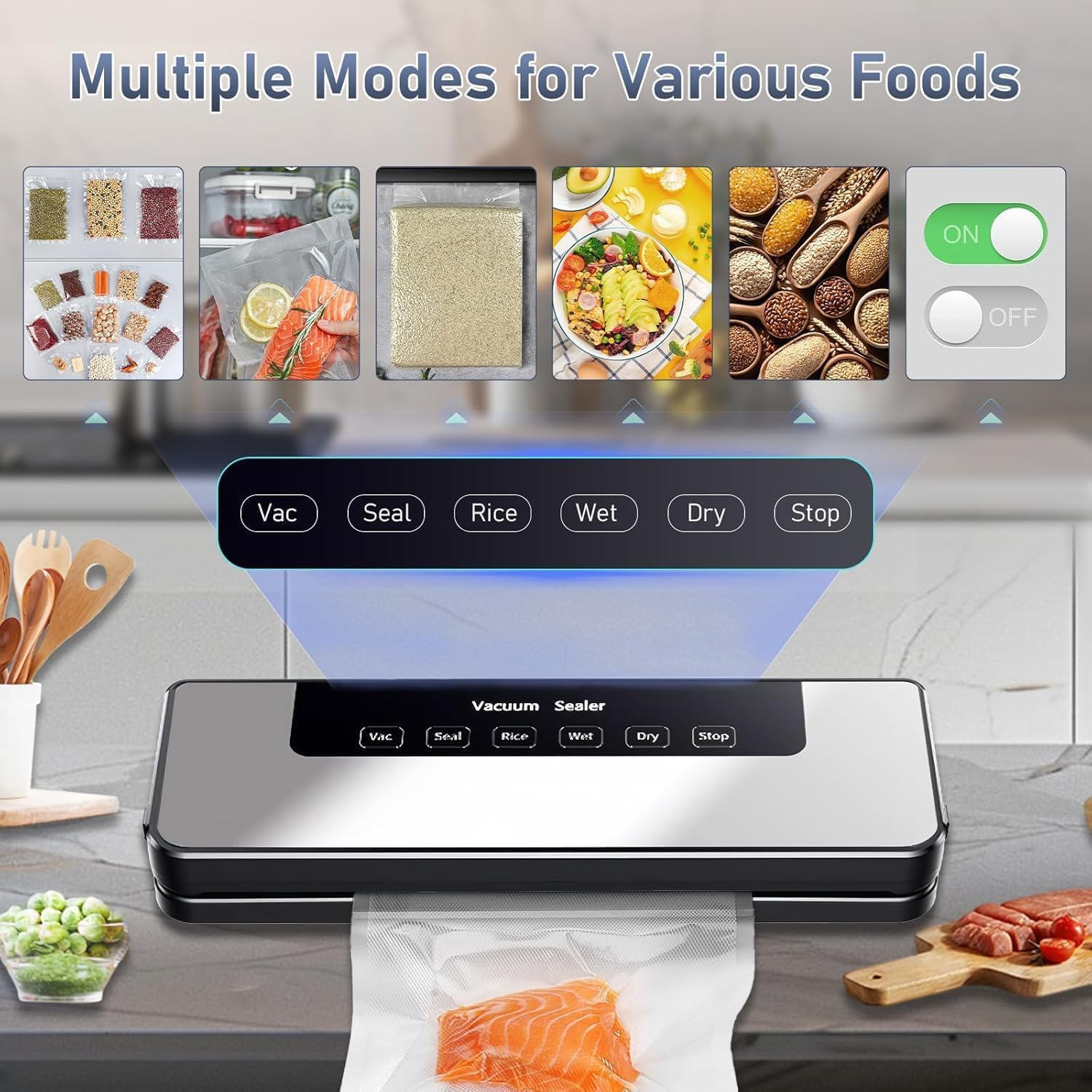 Vacuum Sealer Machine Automatic Powervac Air Sealing Machine for Food Preservation Dry & Moist Sealing Modes Food Sealer Machine Removable Design (Include 10 PCS Vacuum Sealer Bags) image number 6