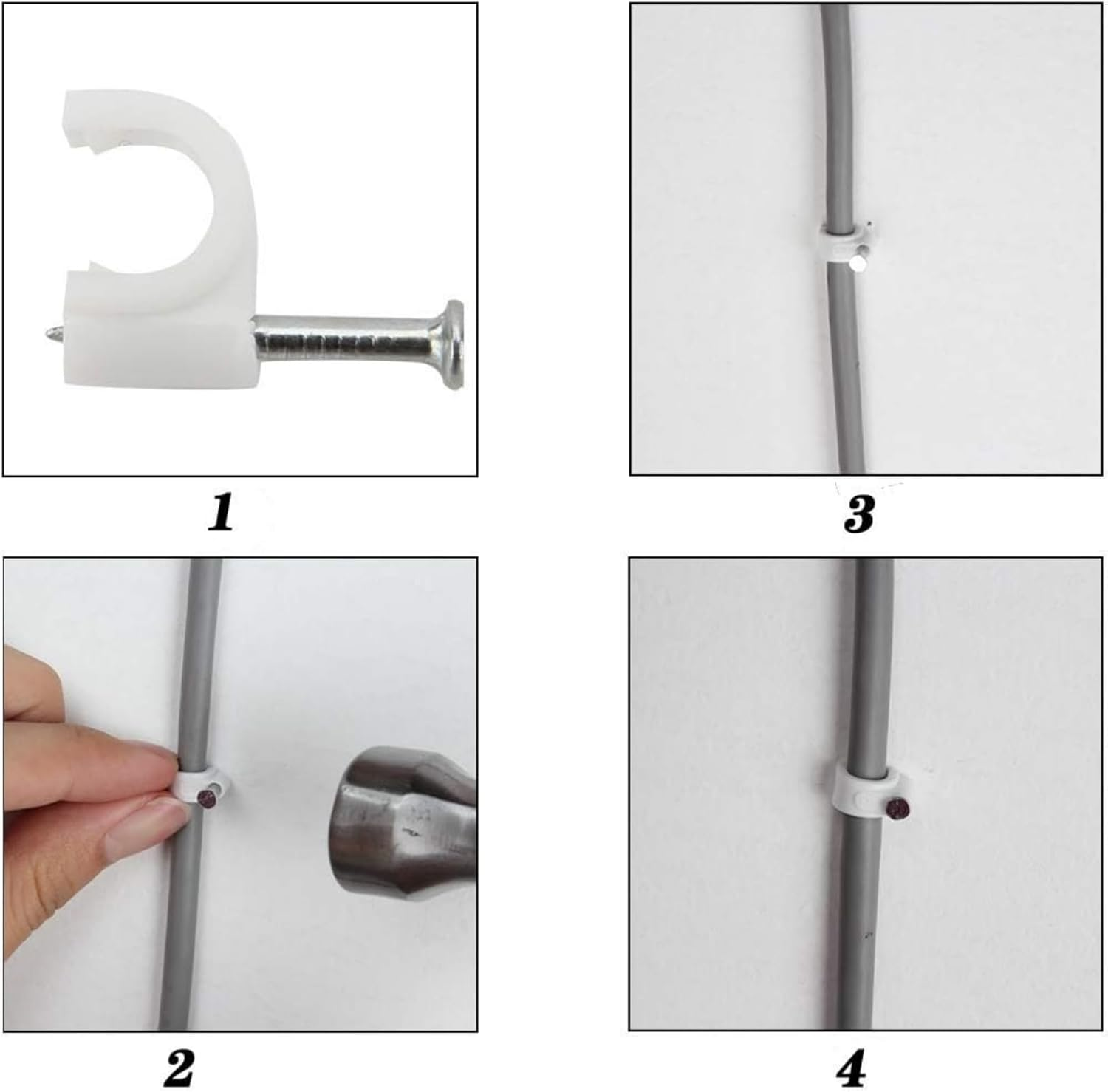 SNOKAY 100Pcs 8Mm round Cable Clips - Cable Holder for Wire Management - Skirting Wire Nail Clips - Tidy Solution for Ethernet, Electrical Cables, and Wires image number 4
