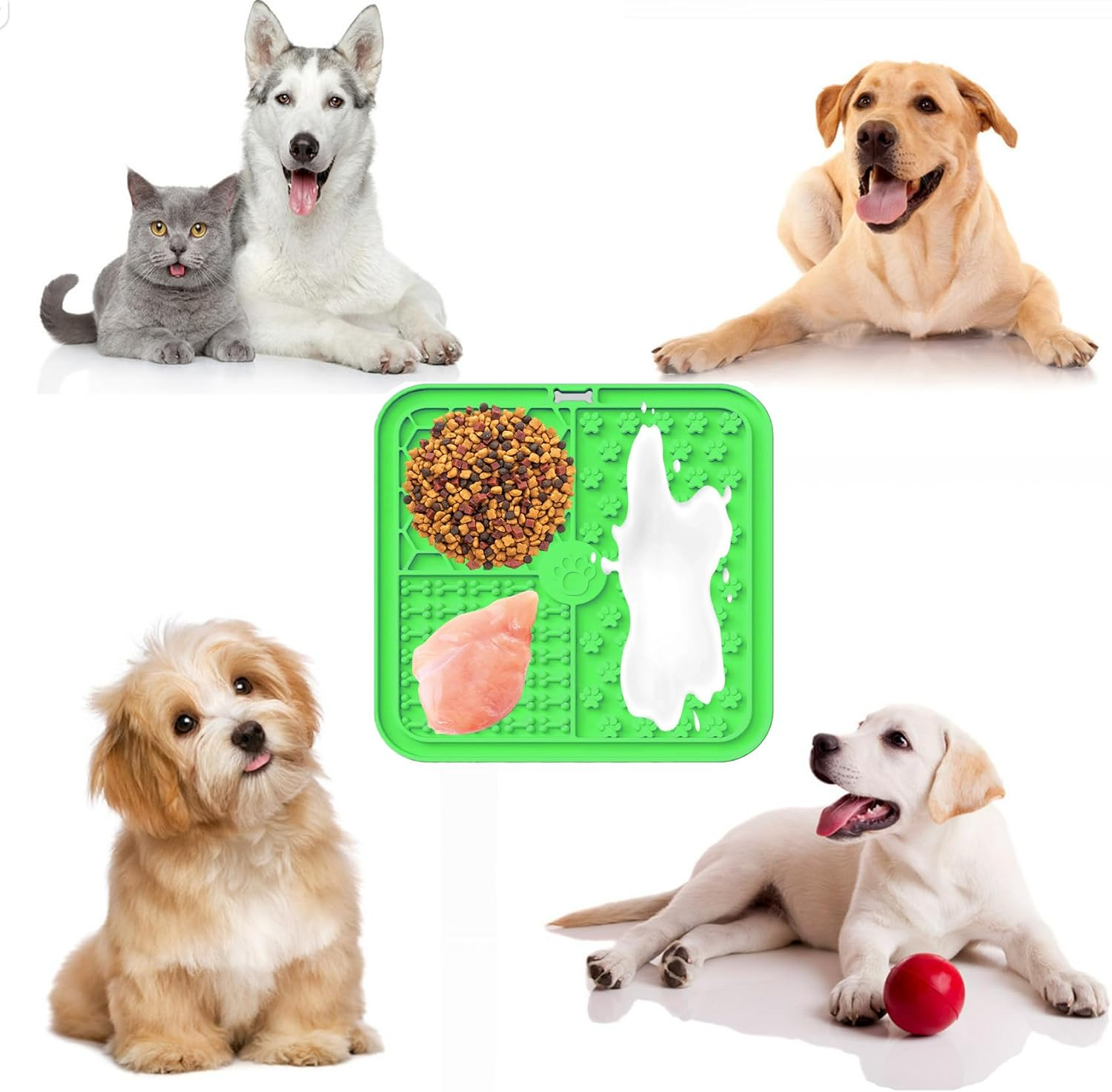 JIEYUCHU Dog Lick Mat, Premium Dog Bowl, Lick Mat for Dogs for Bathing, Mat Slow Feeder for Dogs and Cats with Suction Cup and Silicone Spatula, Easy to Clean (Green) - Green image number 3