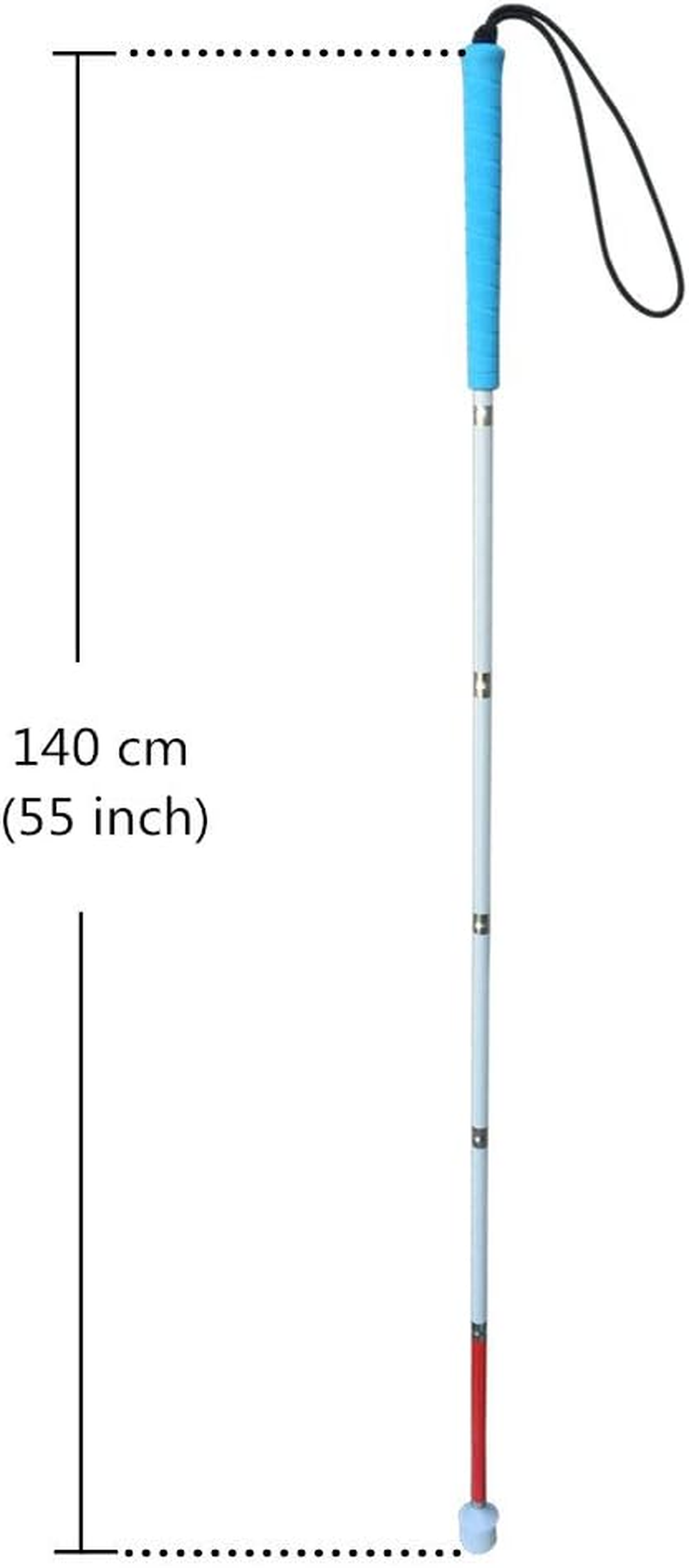 Aluminum Mobility Folding White Cane for Vision Impaired and Blind People (Folds down 6 Sections) image number 6