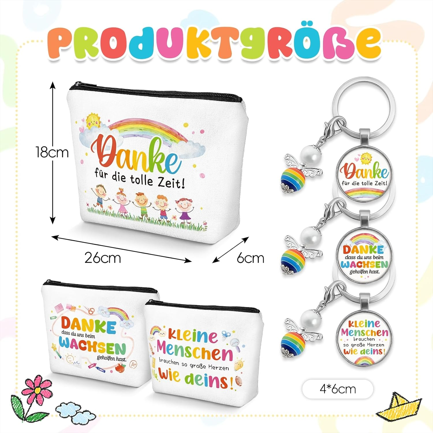 Teacher Canvas Cosmetic Bag with Keyring, 3 Sets image number 3