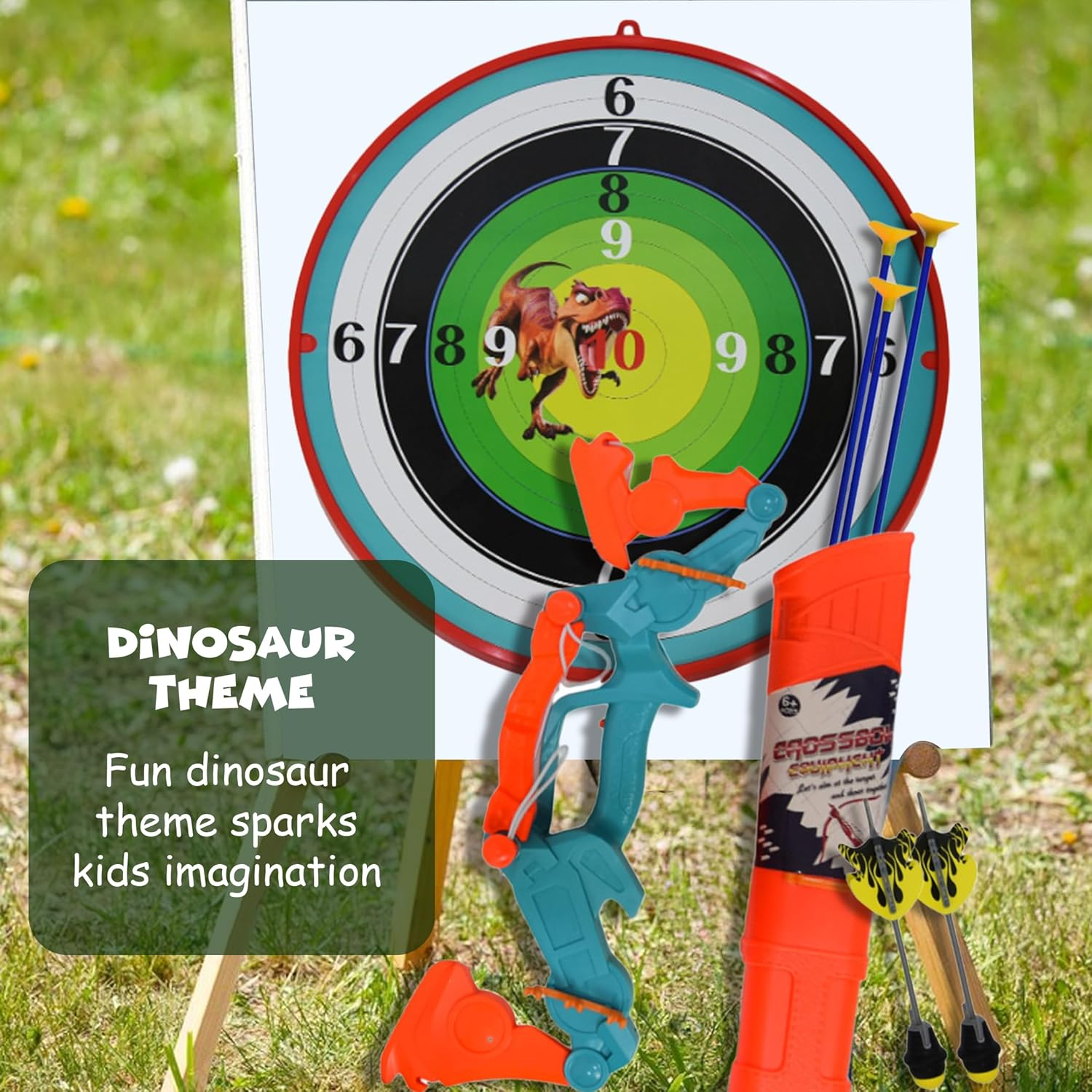 FUNFY Foldable Dino Theme Bow, Arrow and Dart Board Set Toy | Multicolor | Indoor/Outdoor Archery | Perfect for On-The-Go Adventures or Backyard Battles and Birthday Gifting for Kids image number 4
