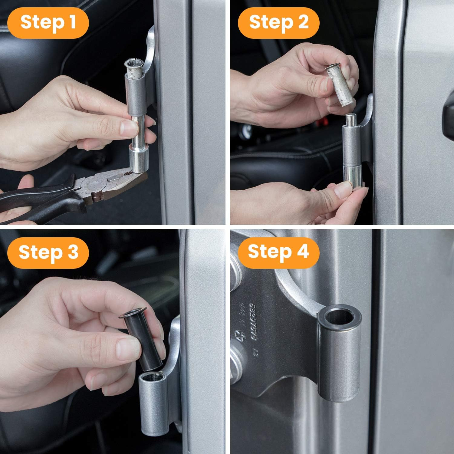 Door Bushing Removal Tool Hinge Liners for Jeep Wrangler JK JKU JL JLU Sports Sahara Freedom Rubicon Unlimited & Gladiator JT 2/4-Door 2007-2020 2021 (9 Pcs) image number 6