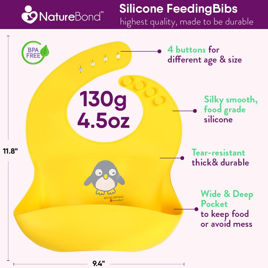 Naturebond Waterproof Silicone Baby Bibs for Babies & Toddlers (2 Pcs) | Free Waterproof Pouch | Wipes Clean Easily, Soft, Unisex, Adorable (Lemonade Yellow & Tangerine Orange) image number 4