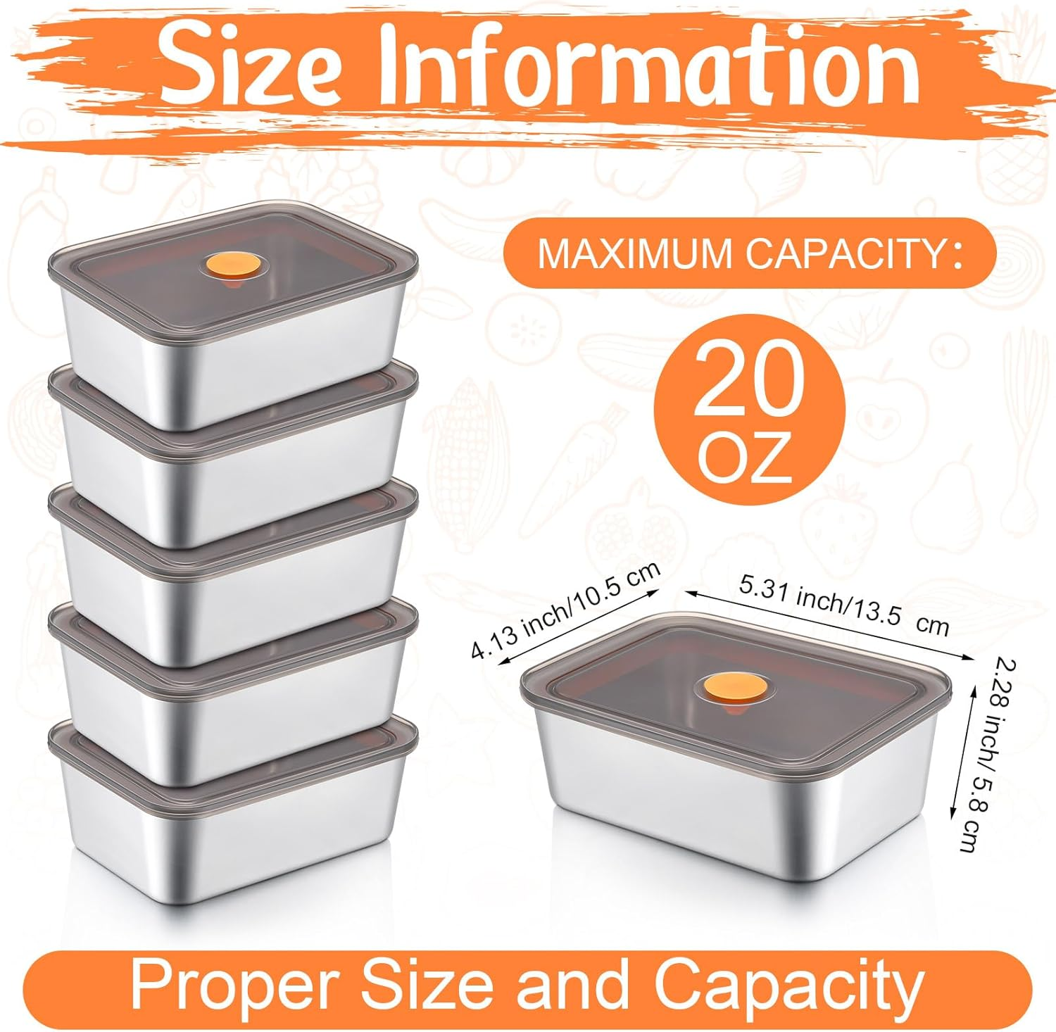 10 Set Stainless Steel Food Containers with Lids 20 Oz Metal Marinating Snack Containers Box for Lunch, Leftovers, Dishwasher & Freezer Safe image number 1