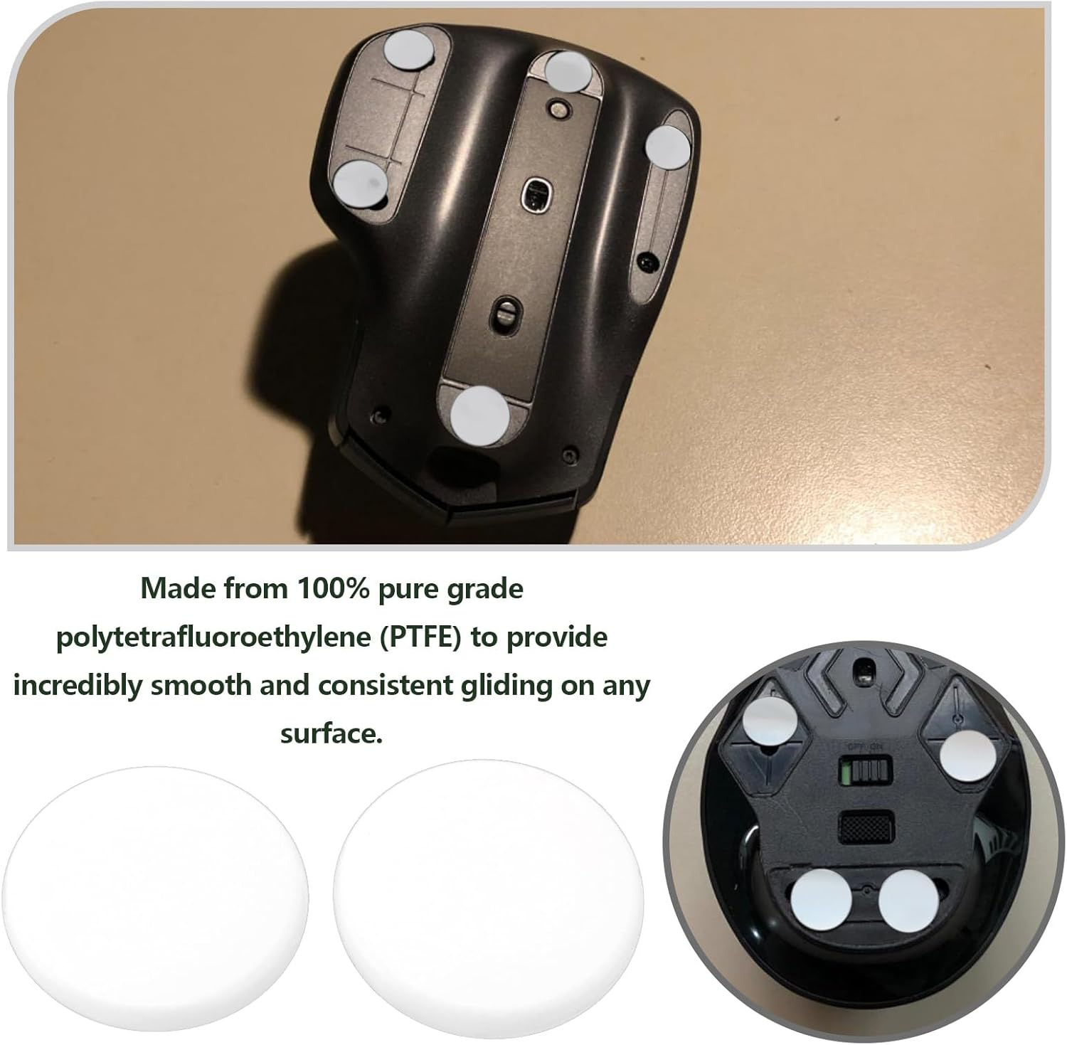 Be in Your Mind 40PCS PTFE Mouse Skates 6X0.8Mm Rounded Smooth Mouse Feet Reduces Friction between Mouse and Pad Suitable for Gaming Office and Daily White image number 1