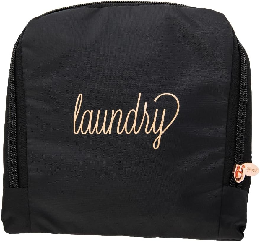 Miamica Foldable Travel Laundry Bag, Black & Rose Gold &ndash; Measures 21&rdquo; X 22&rdquo; When Fully Opened &ndash; Foldable Laundry Bag with Drawstring Closure &ndash; Durable, Lightweight Travel Accessories, Black & Rose image number 1