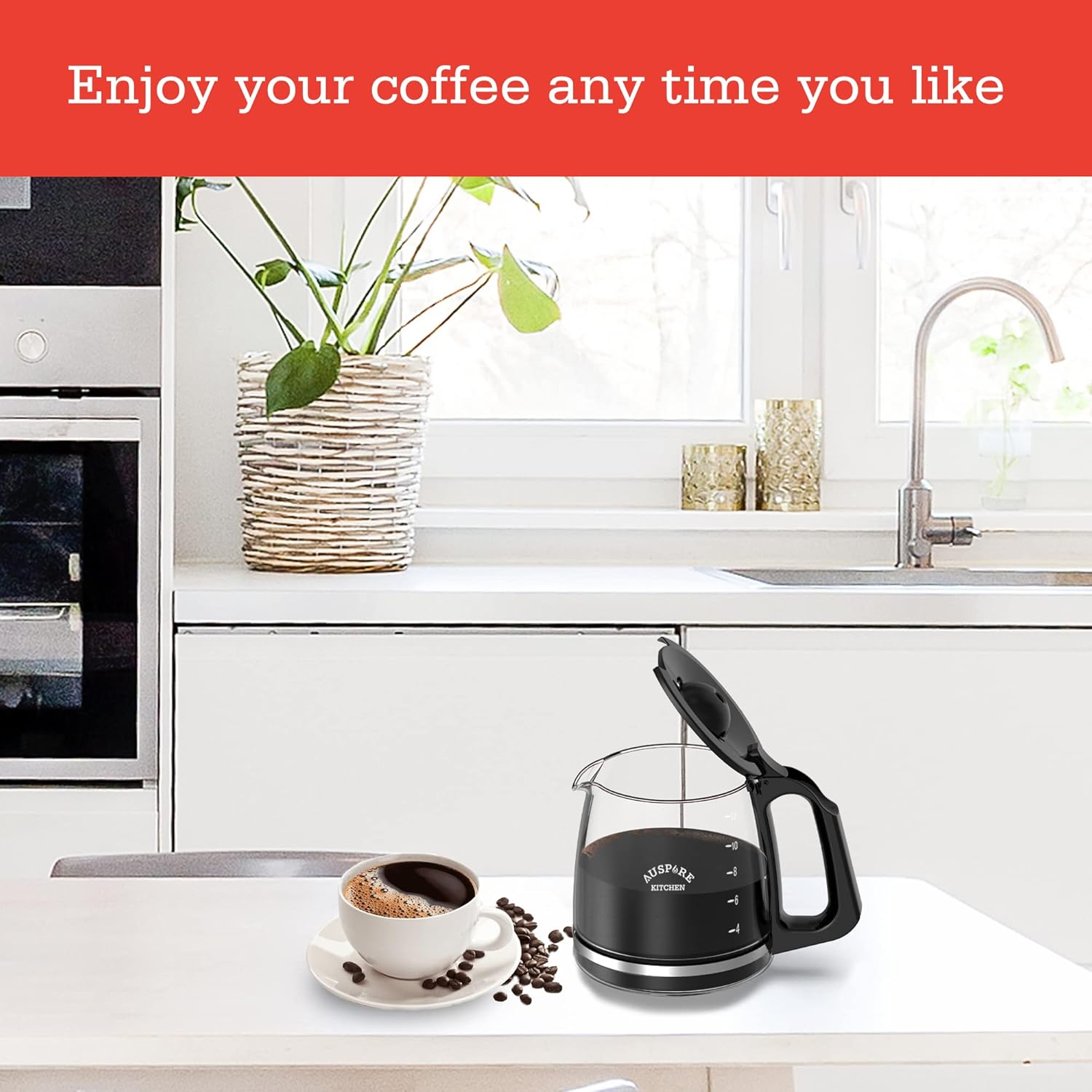 Auspure Kitchen 12-Cup Replacement Coffee Pot Compatible with Ausbrew-1812 Coffee Maker, Ausbrew-1812Cp image number 5