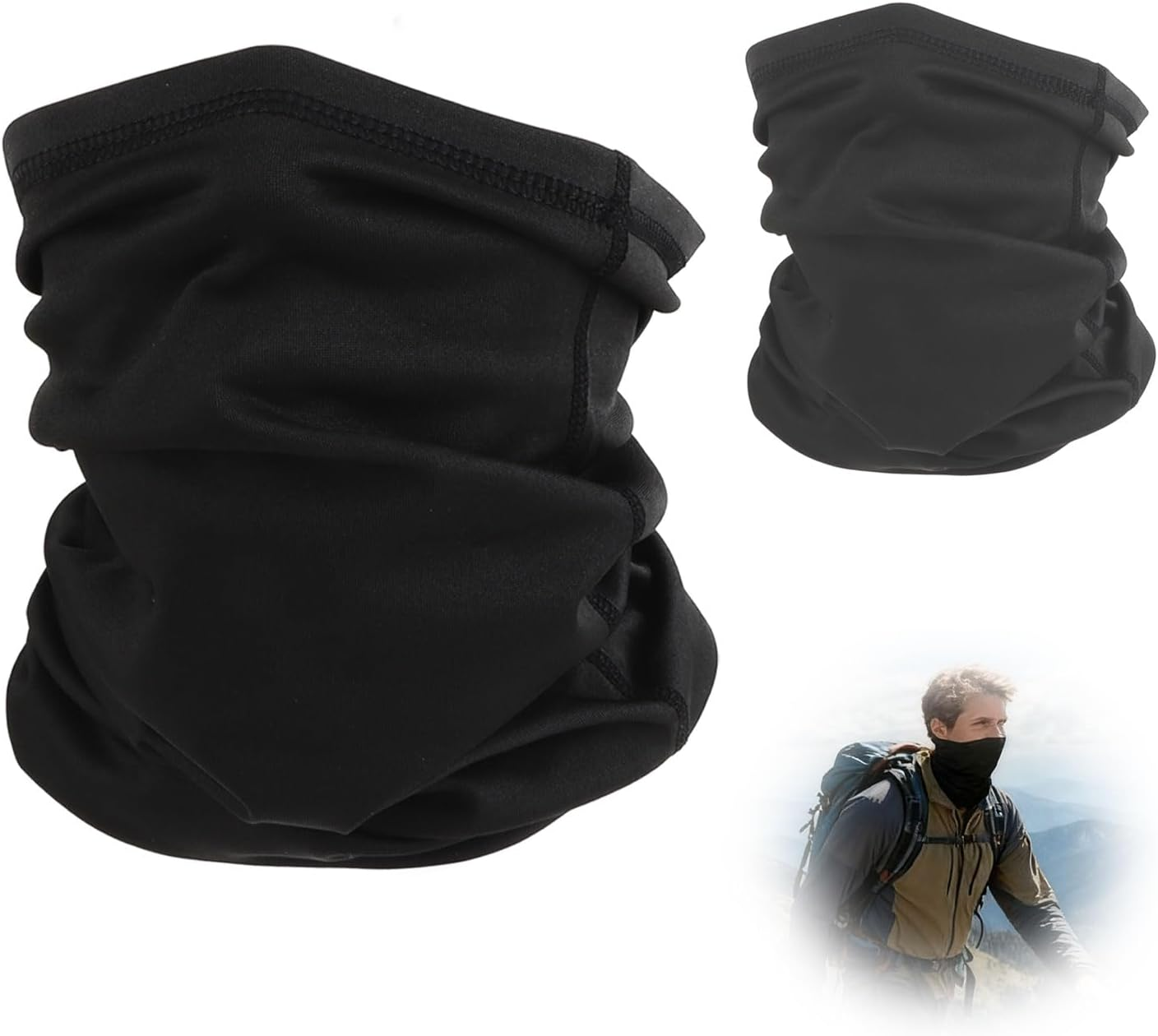 AIAOO 2-Pack Ice Silk Neck Gaiter, Black Universal Size Neck Warmer - Windproof Dustproof Balaclava for Outdoor Sports, Moisture-Wicking Breathable Ski Mask, Multifunctional Buff Mens Accessories image number 4