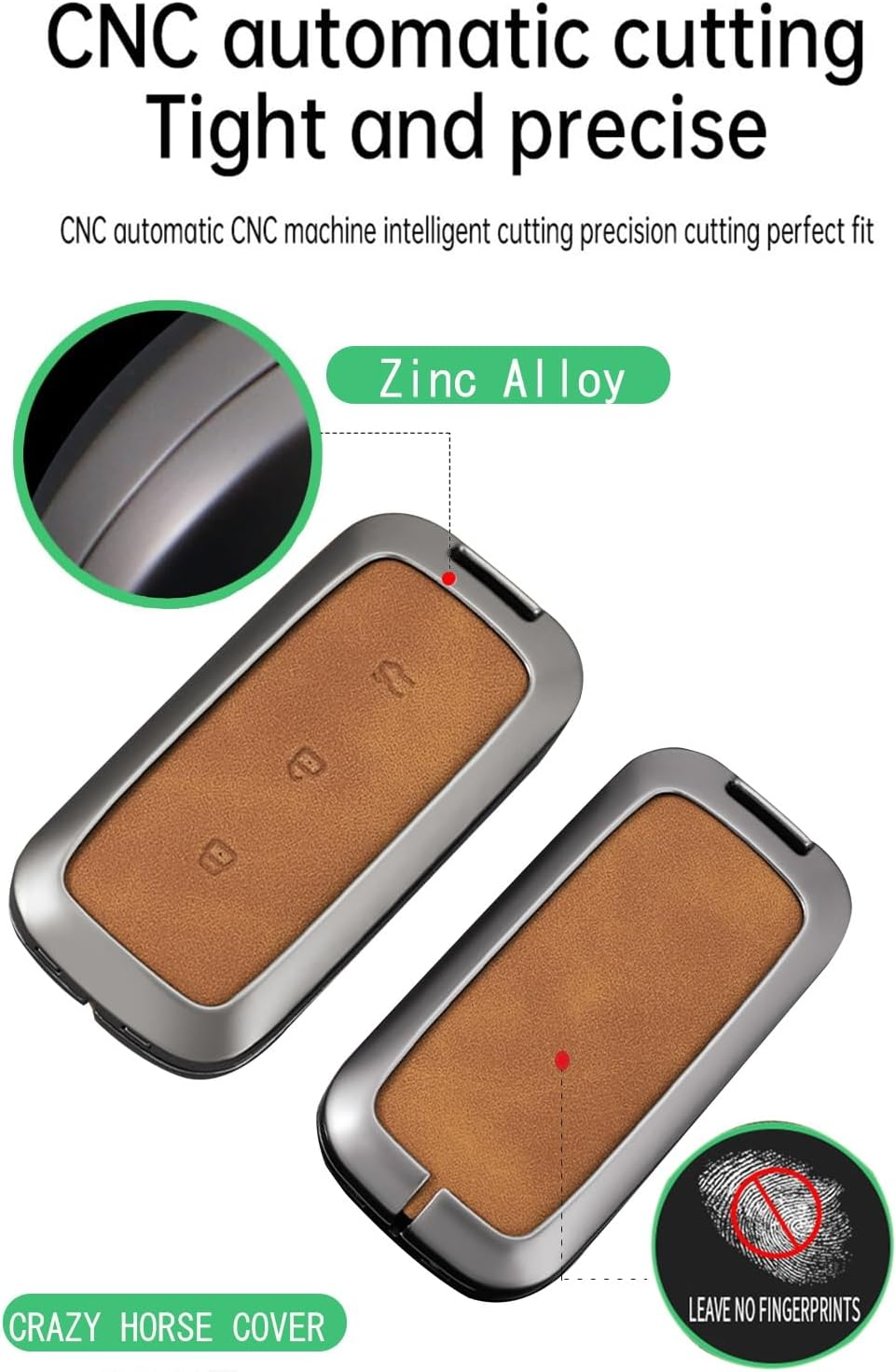 Ontto Car Key Fob Cover Case Fit for Geely EX5 Galaxy L6 L7 E8 E5 Proton E.Mas 7 2026 2025 2024 Smart Key Holder Metal Leather Shell Keyring Car Styling Accessories 3 Buttons Short Keychain-Brown - Long Keychain-Brown image number 7