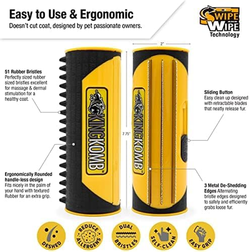 King Komb | Deshedding Tool | Top & Undercoat | Self Clean | Retractable Blades | 3 Metal Deshedding Edges | Rubber Bristles for Grooming | Large image number 2