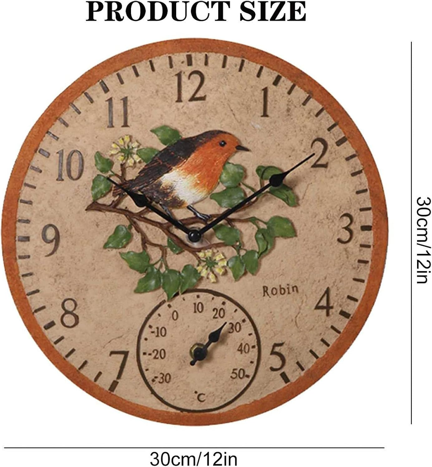 Wall Clock Thermometer | Wall Clock Thermometer Clock - Thermometer with Clock, Battery Operated round Clock Wall Decorative for Patio Garden image number 3