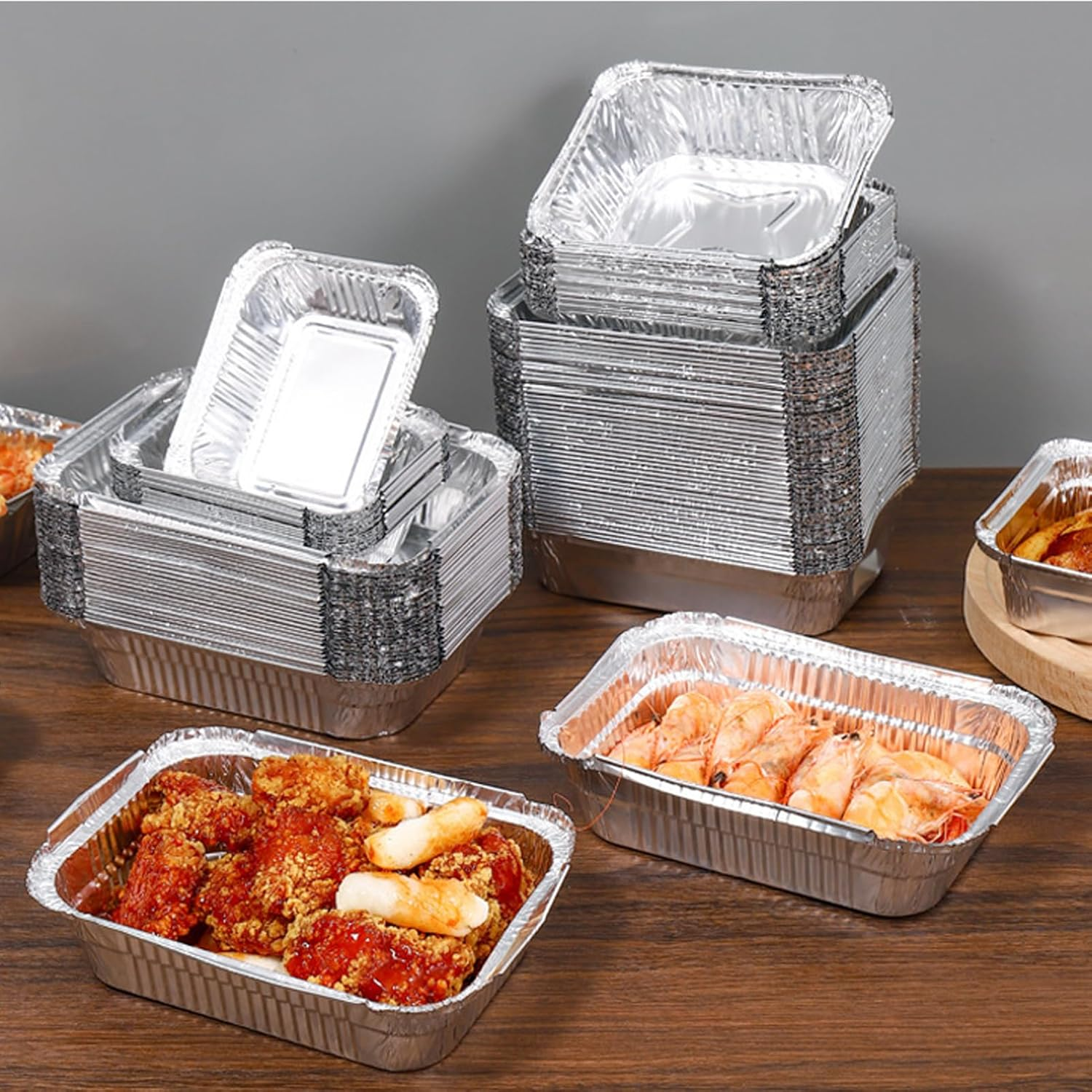 50 Pack Pans with Lids, Aluminum Foil Pans with Lids, Disposable Foil Tray, Steam Table Deep Pans, Tin Foil Pans for Cooking, Food Storage, BBQ, Grilling, Catering image number 3