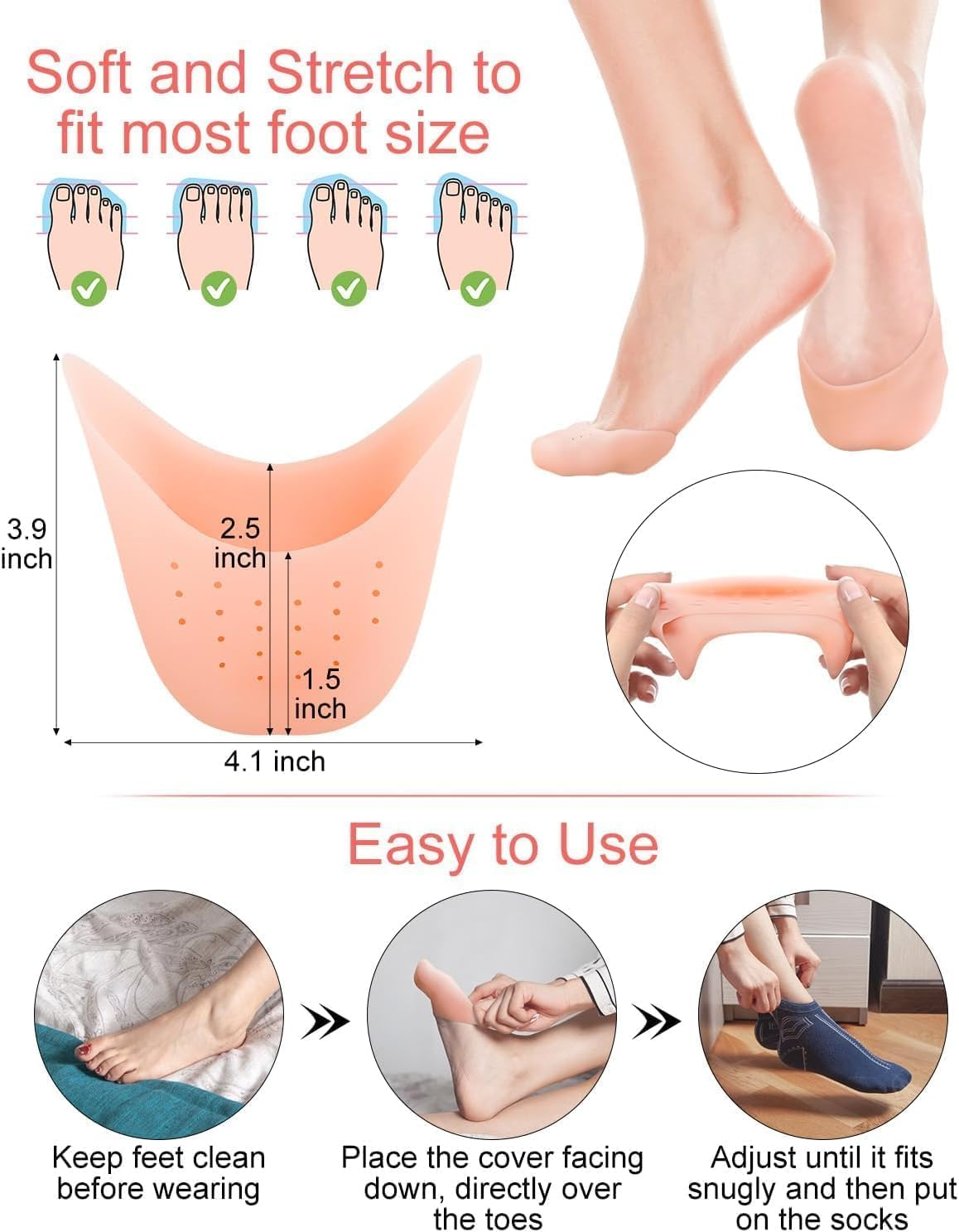 8 Pcs Ultra-Soft Silicone Toe Caps Protectors with Breathable Holes - Gel Ballet Pointe Pads & High Heels Comfort Sleeves | Pain Relief for Dancers/Office Workers, Anti-Friction Design for Sports image number 5